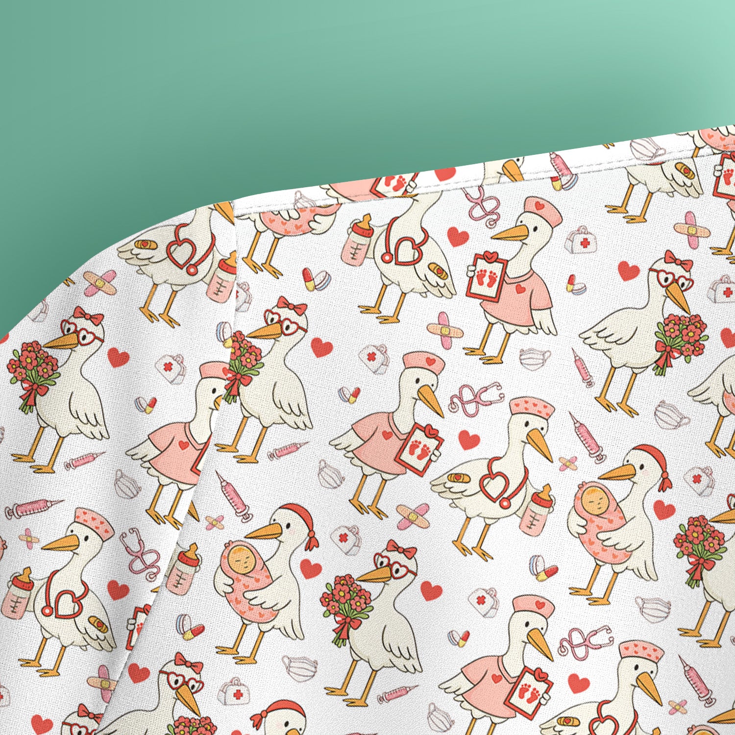 Cute Goose Nurse Valentine Pattern Scrub Top, Breathable Fabrics Nursing Uniform