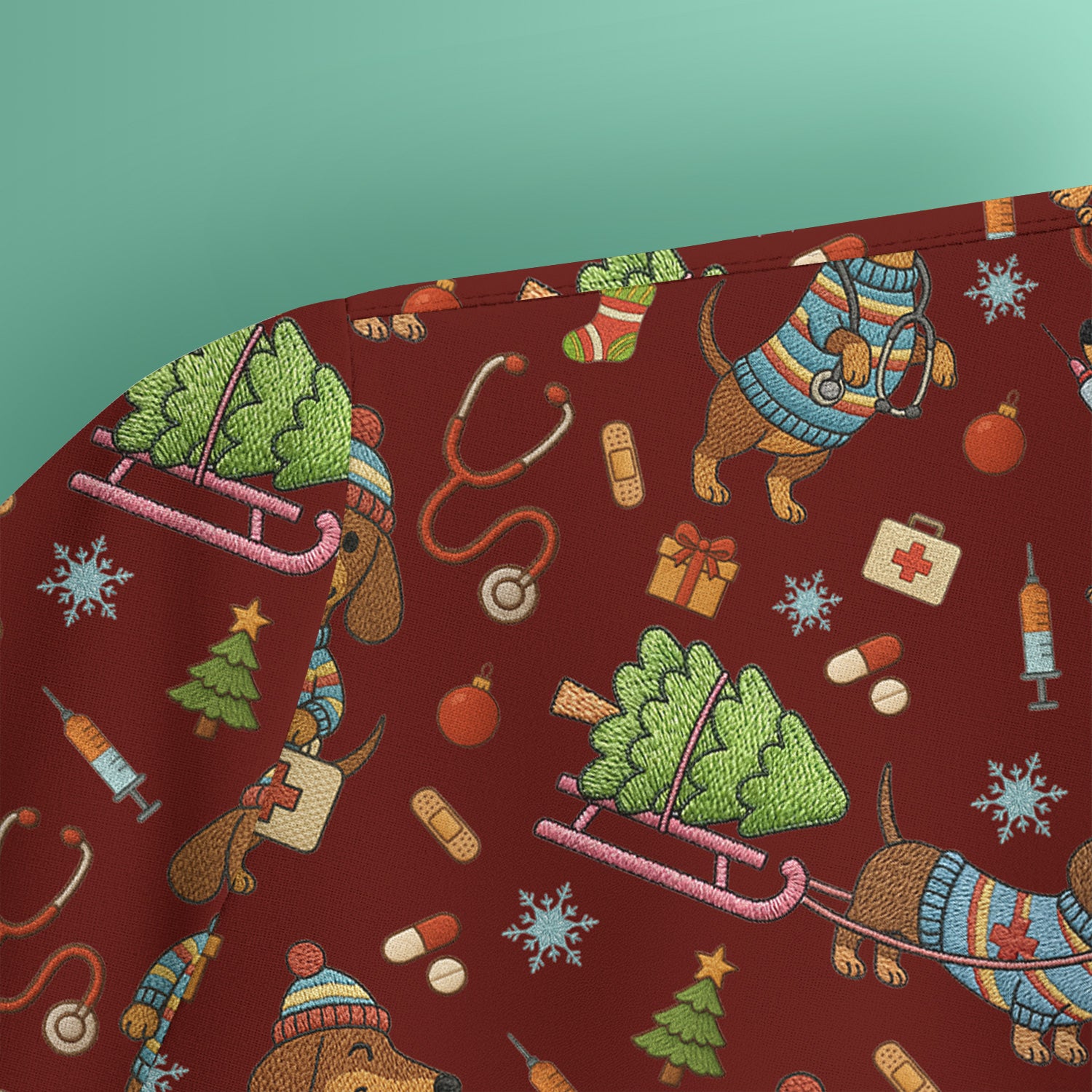 Dachshund Dog Scrub For Nurse, Funny Wiener Dog Lover Gift, Cute Dog 3D Knit Pattern Shirt