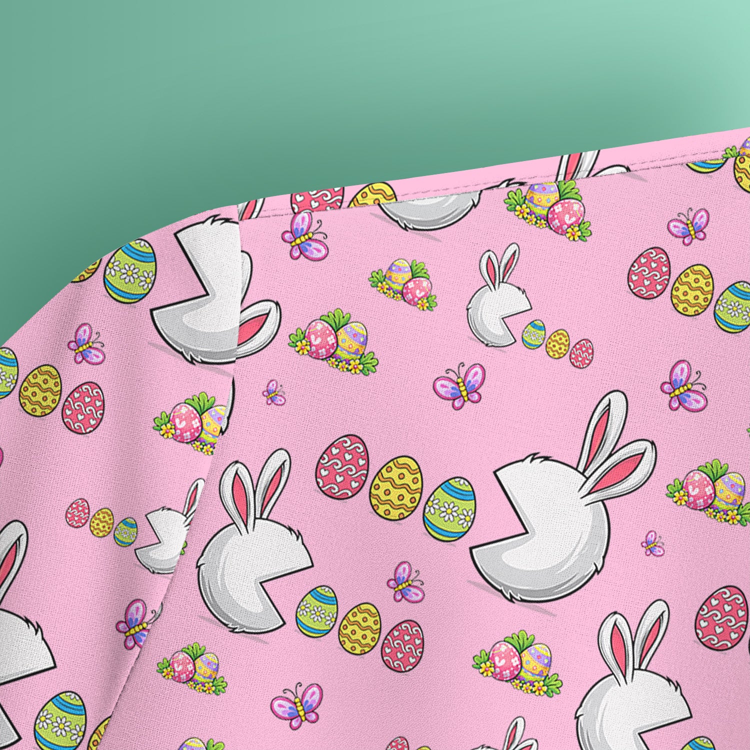 Easter Bunny and Colorful Eggs Print Scrub Top, Breathable Fabrics Nursing Uniform