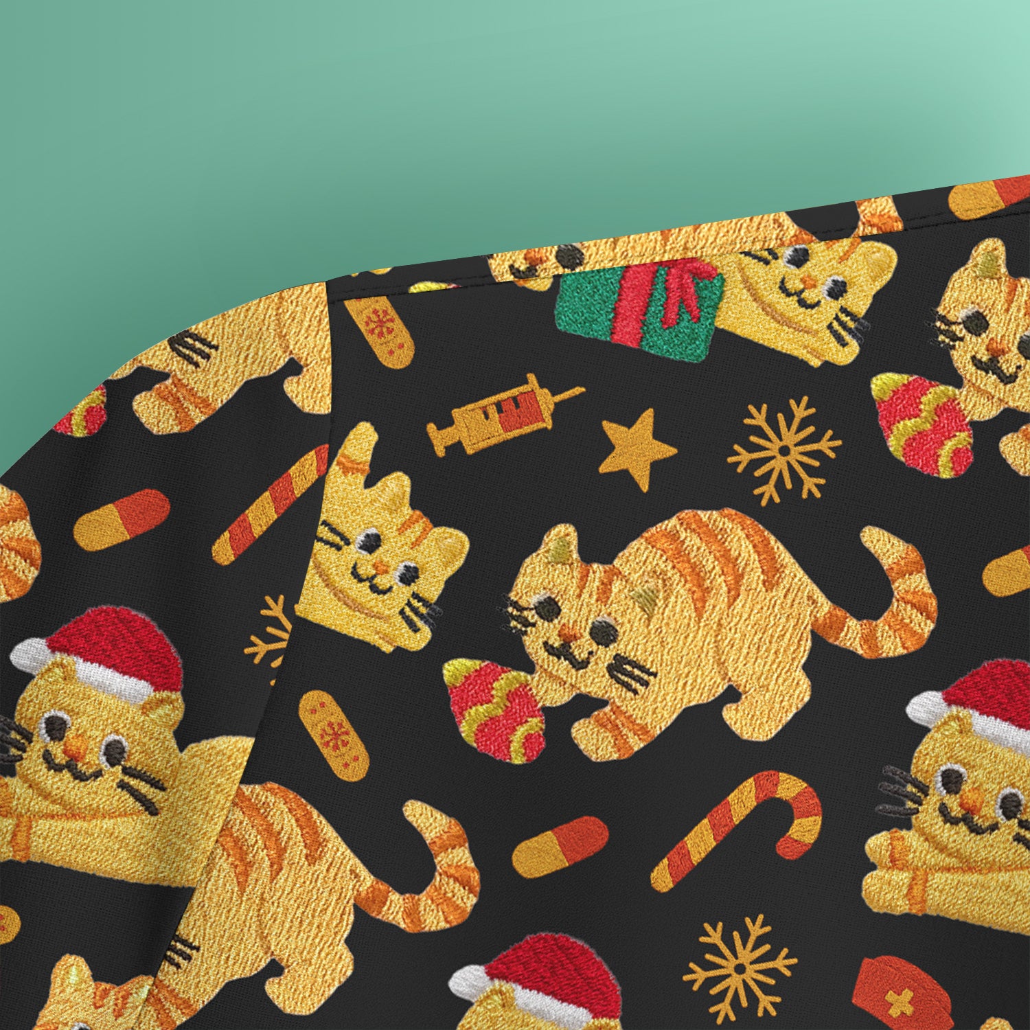 Christmas Cat Nurse Scrub Top, Cute Holiday Kitty Medical Uniform Shirt For Nursing
