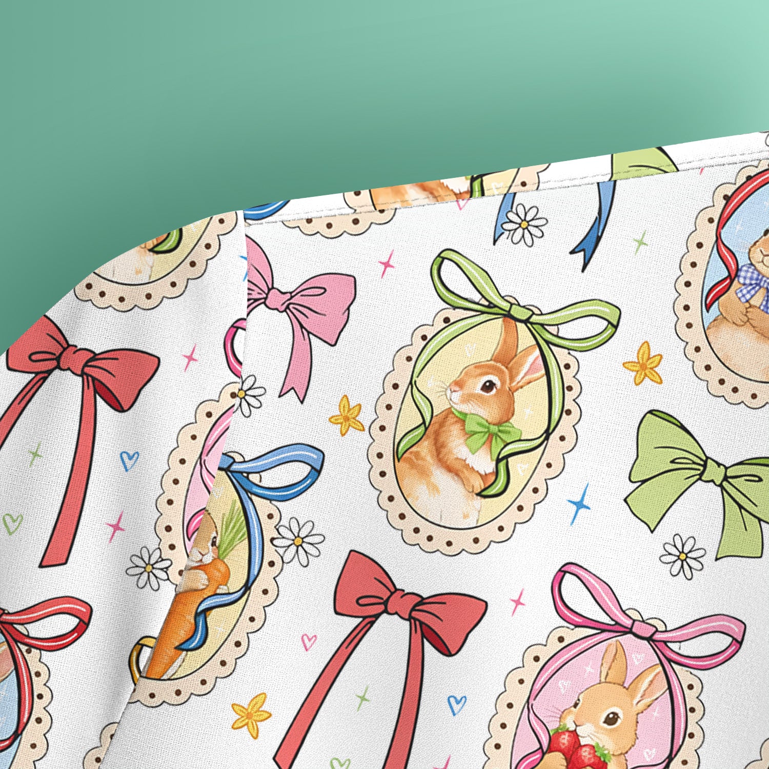Cute Easter Bunny Cameo Colorful Bow Pattern Scrub Top, Breathable Fabrics Nursing Uniform