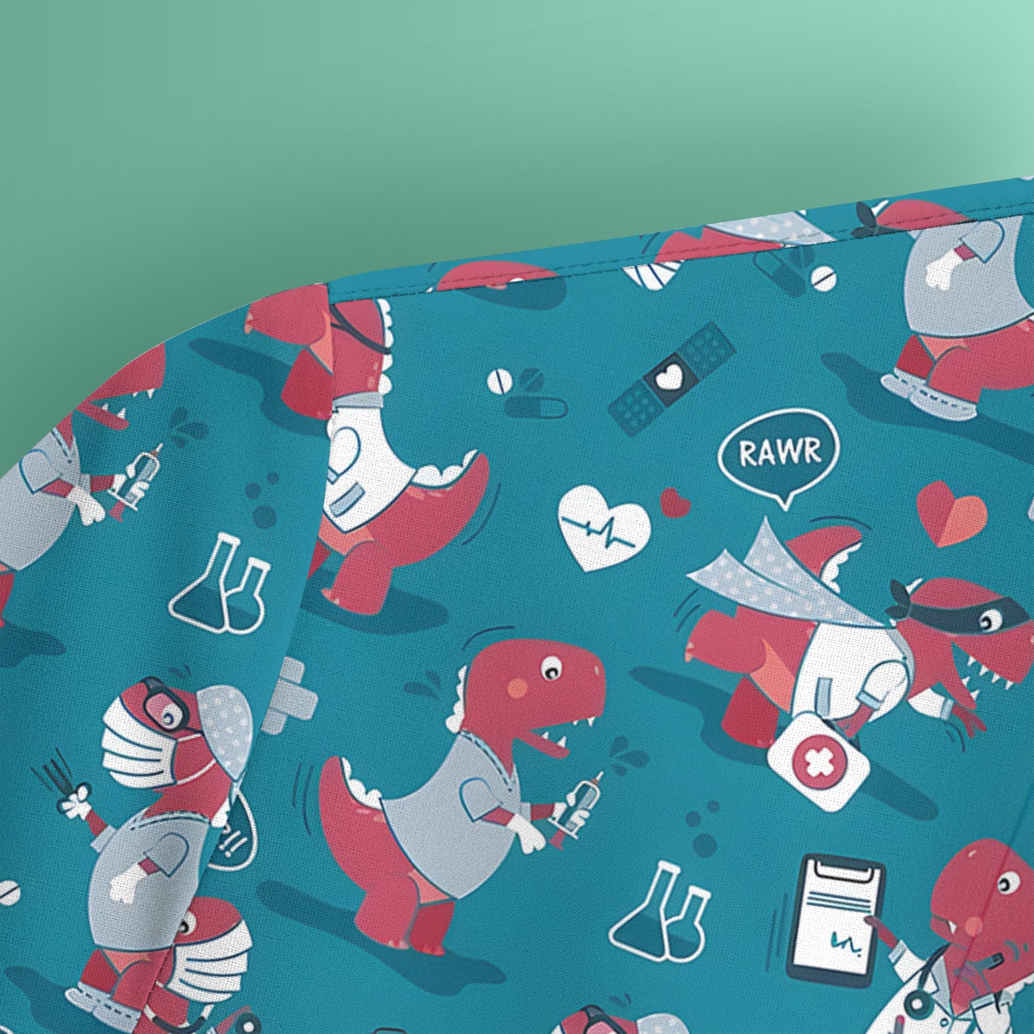 Cute Dinosaur Doctor Medical Pattern Scrub Top, Breathable Fabrics Nursing Uniform