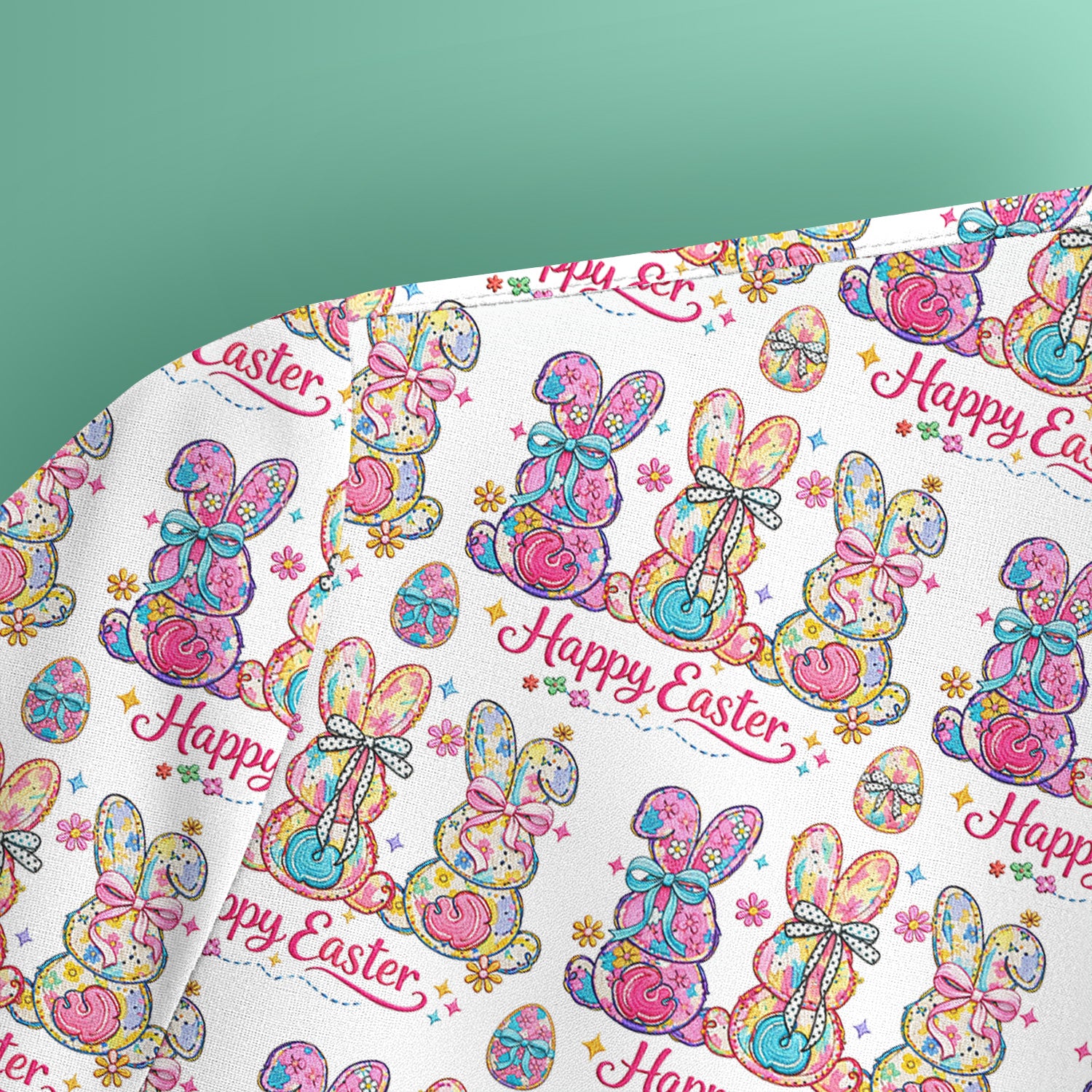 Pink Happy Easter Bunny Pattern Scrub Top, Comfortable Scrubs for Nurses