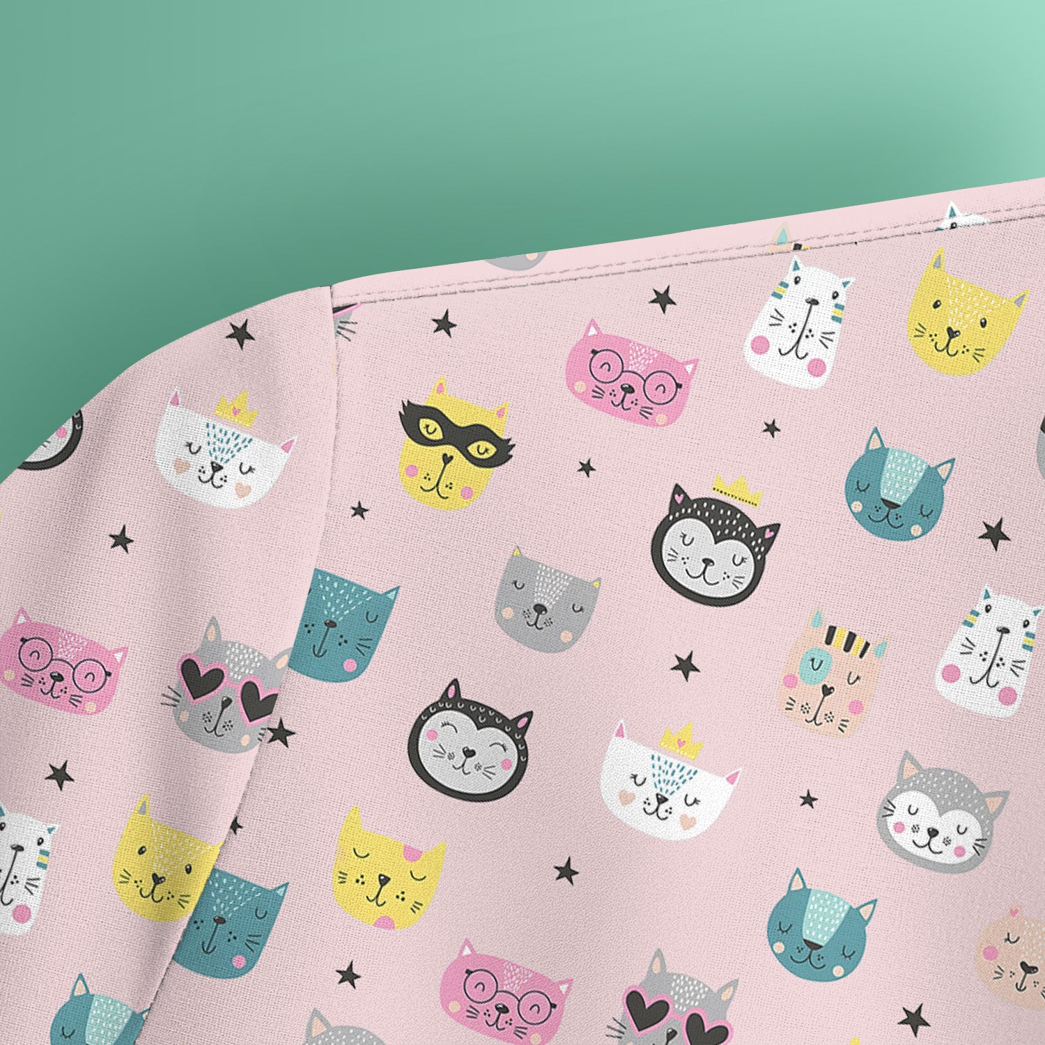 Cute Colorful Cat Pattern Scrub Top, Comfortable Scrubs for Nurses