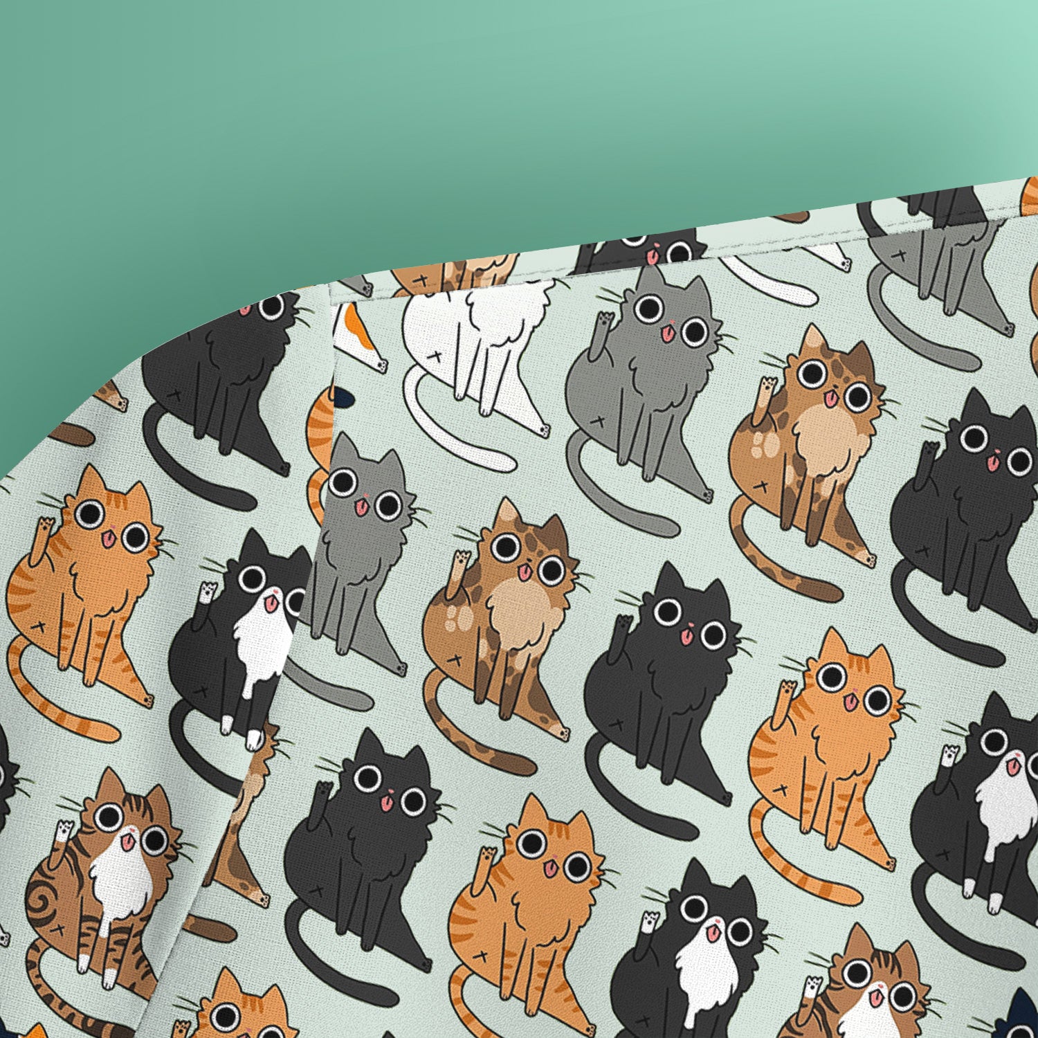 Cute Cartoon Cat Pattern Scrub Top, Comfortable Scrubs for Nurses