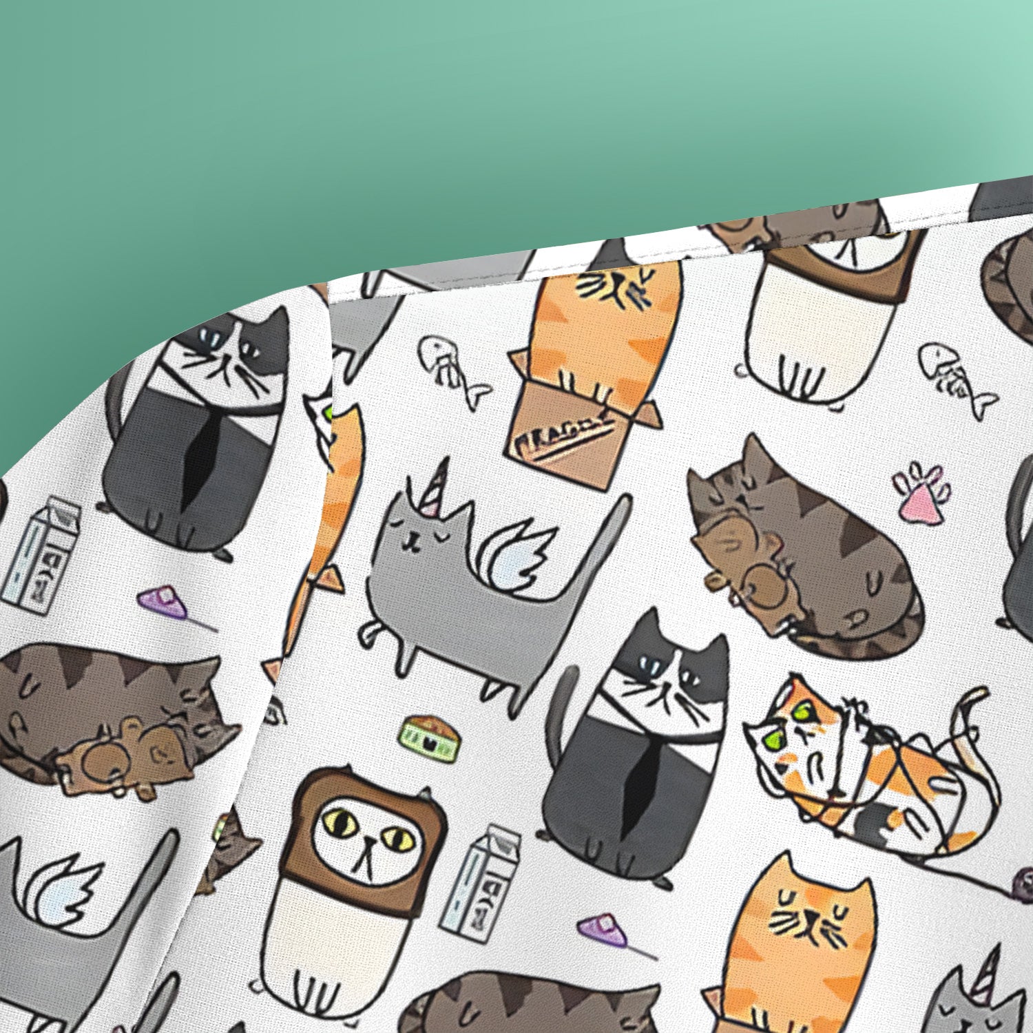 Lazy Cat Doodle Pattern Scrub Top, All Over Cozy Kitty Nursing Uniform for Women