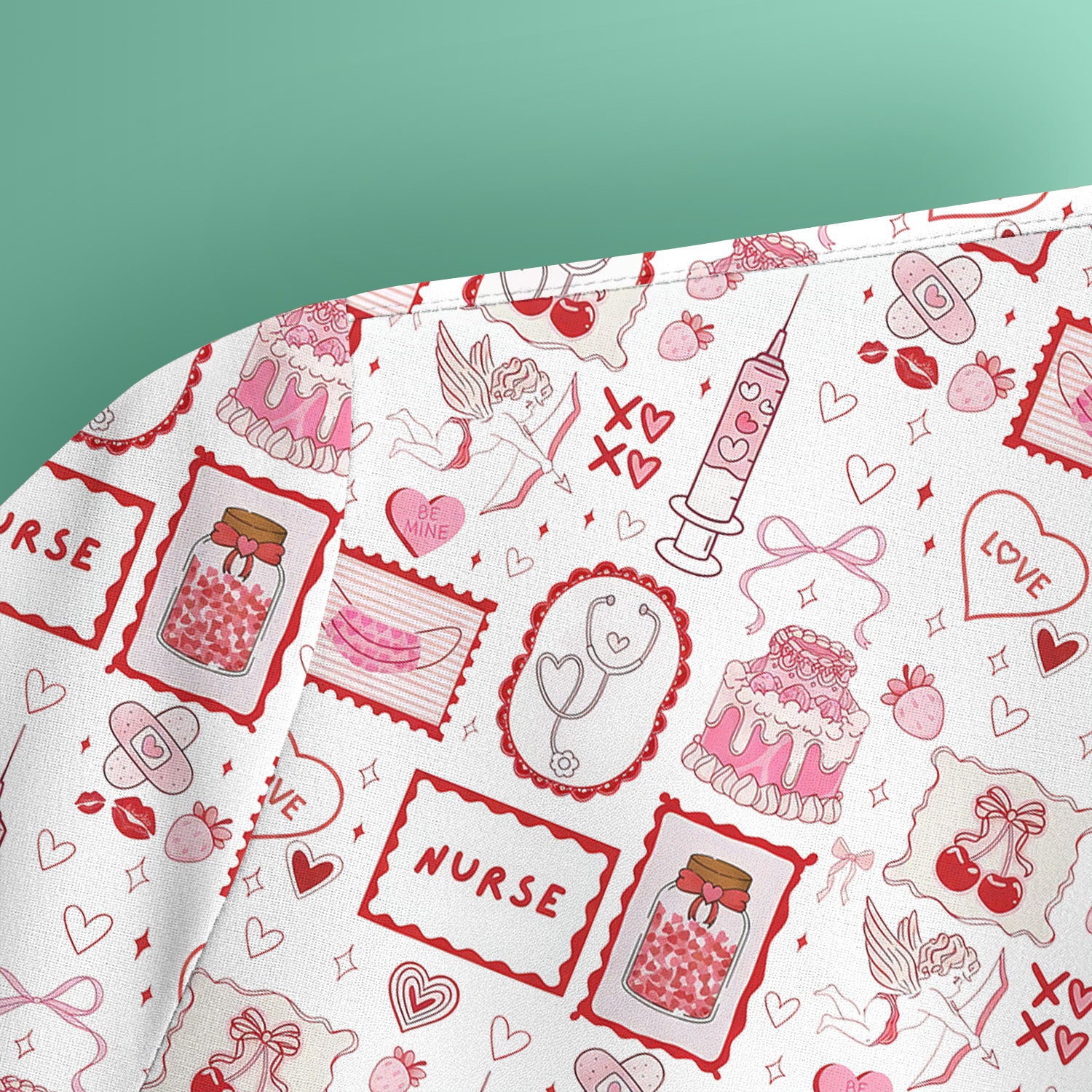 Nurse Icons Hearts Syringes Valentine Scrub Top, Breathable Nursing Uniform