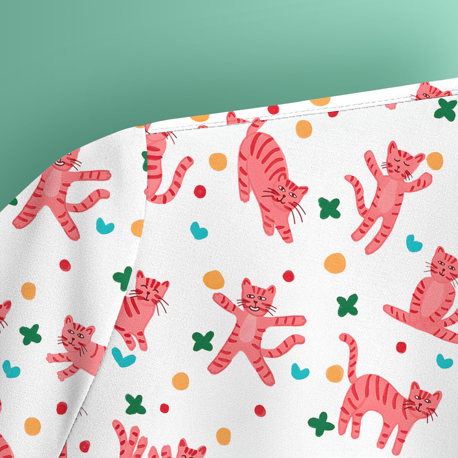 Cute Pink Cat Pattern Scrub Top, Comfortable Scrubs for Nurses