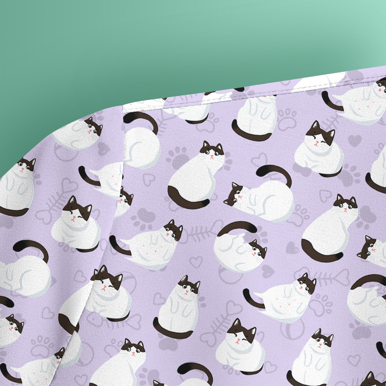 Cute Cat Pattern Medical Scrub Top, Breathable Fabrics Nursing Uniform
