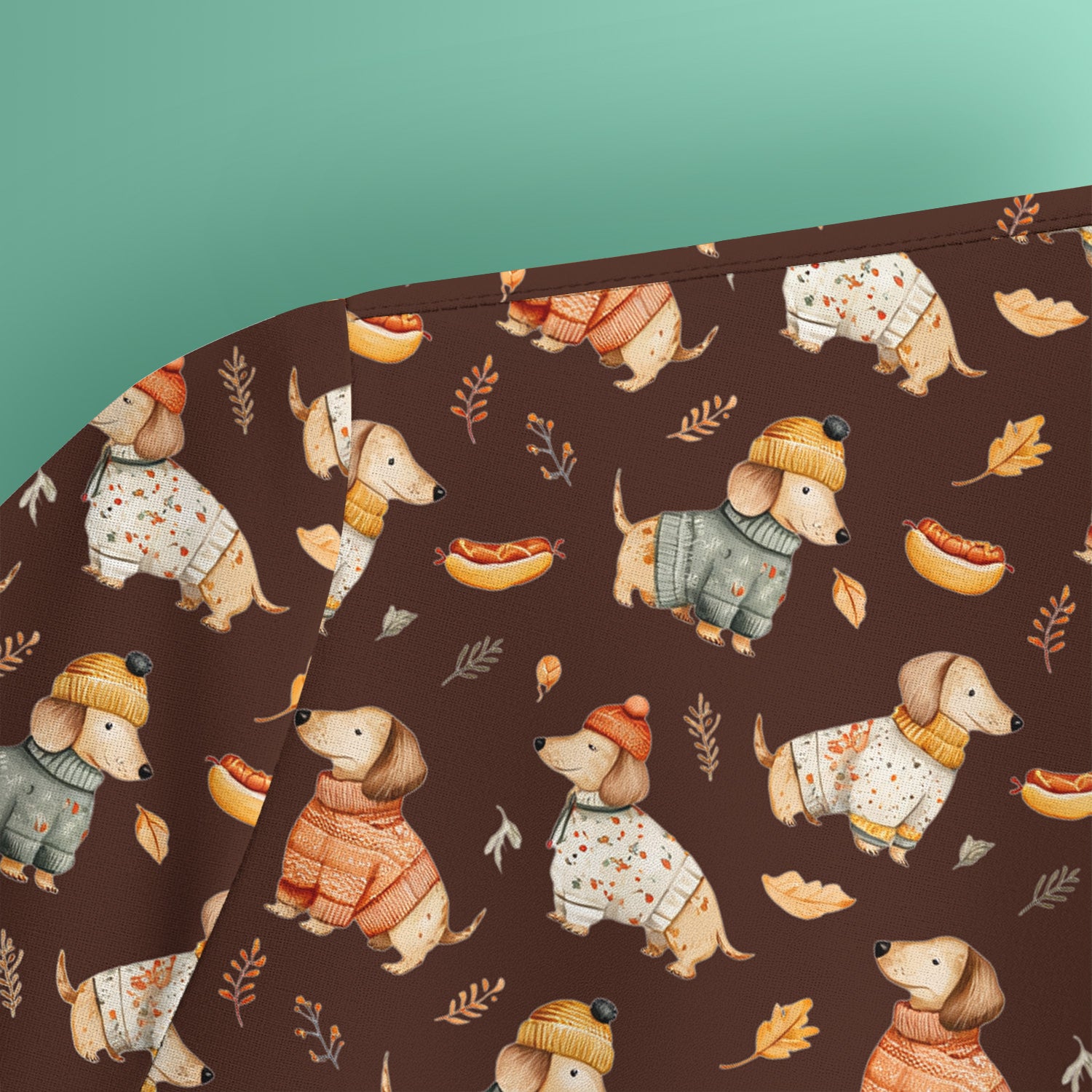 Autumn Dachshund Dog Sweater Print Scrub Top, Comfortable Scrubs for Nurses