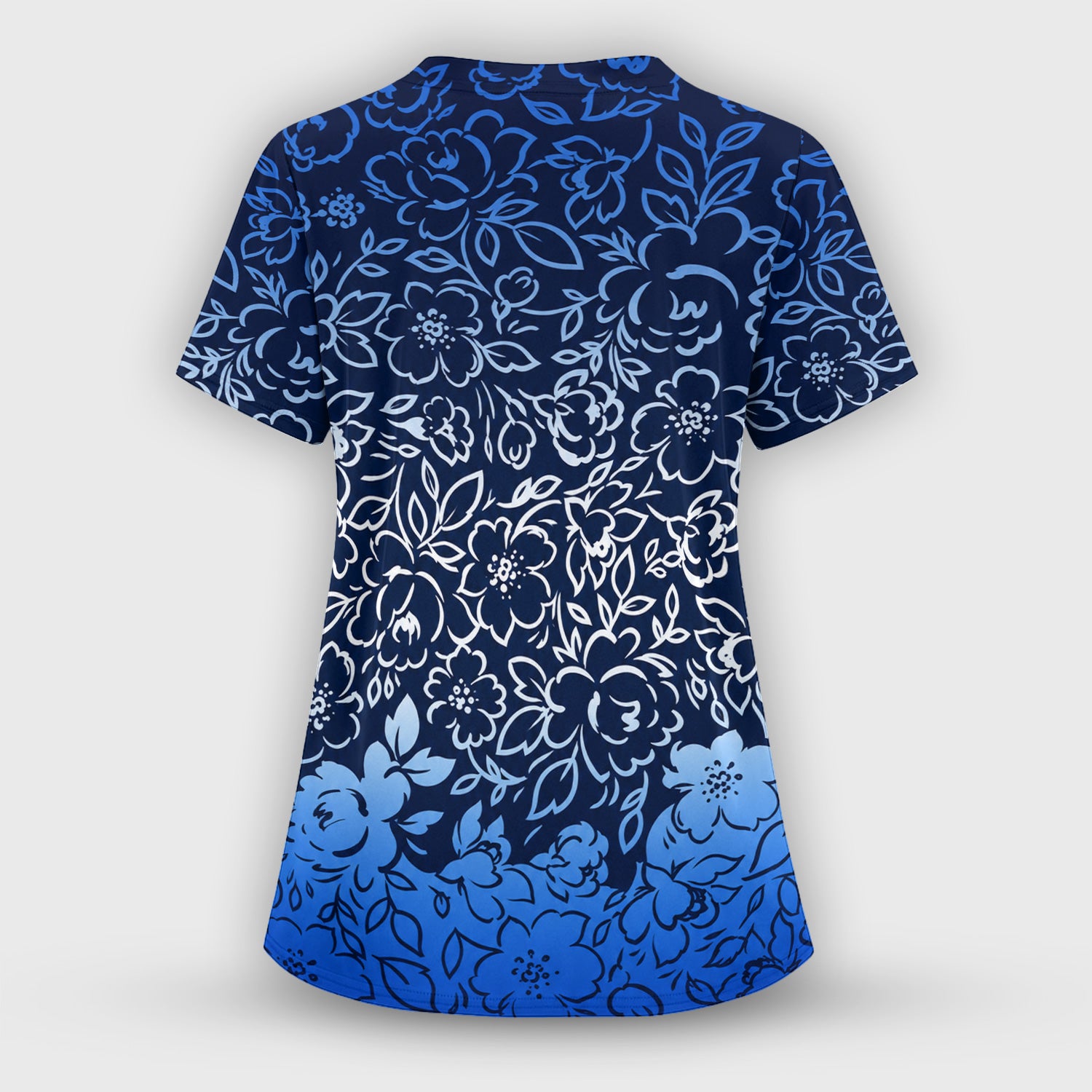 Navy Botanical Flower Print Scrub Top, Comfortable Scrubs for Nurses