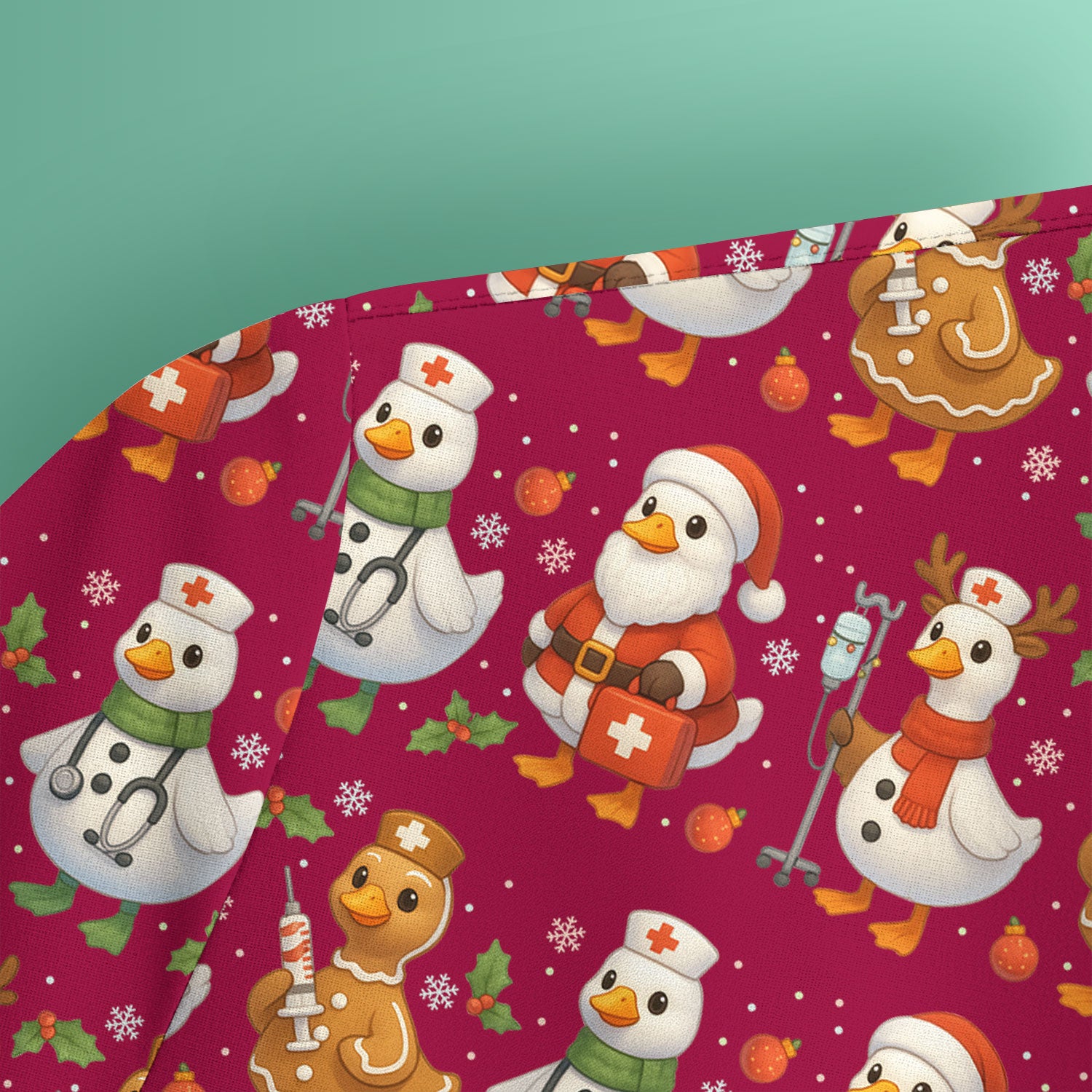 Christmas Goose Scrubs for Women - Funny Holiday Goose Pattern Medical Scrub Top - Festive Christmas Scrubs with Cute Nurse Design
