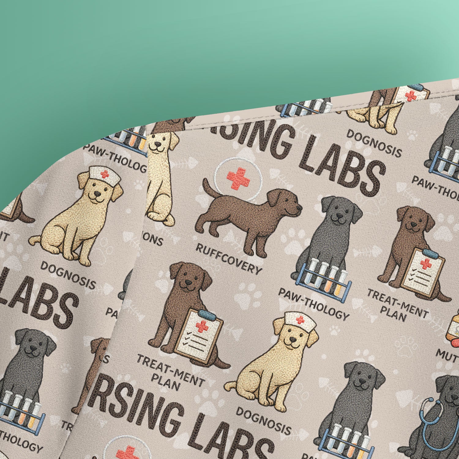 Playful Nursing Labs Dog Pattern Scrub Top, Comfortable Scrubs for Nurses