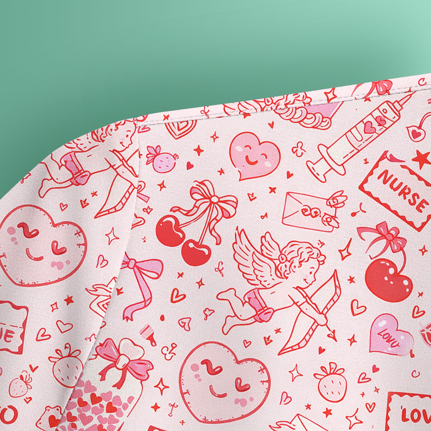 Valentine Pink XOXO Pattern Nurse Scrub Top, Comfortable Uniform Scrubs For Nursing