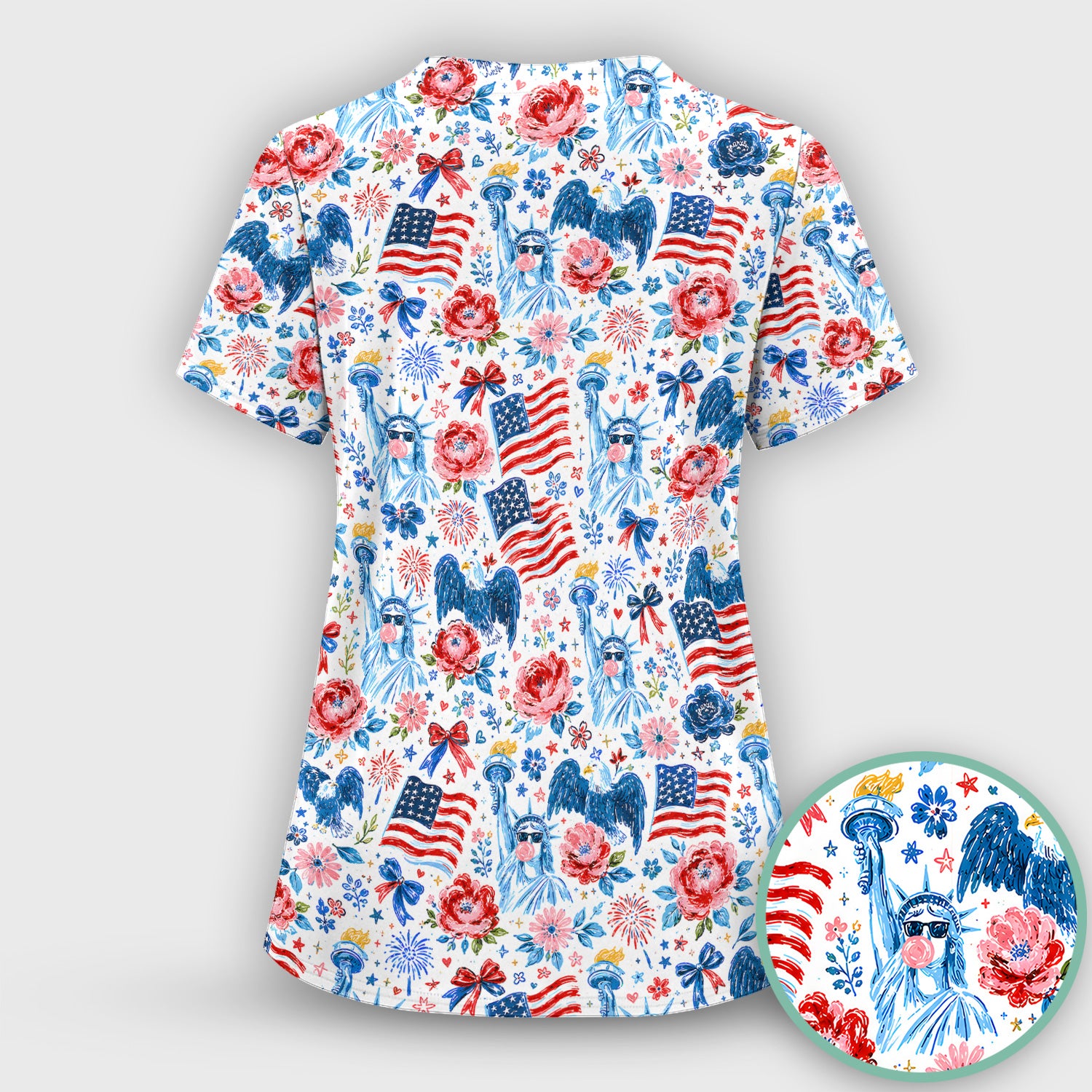 Patriotic Liberty Nurse Pattern Scrub Top, Comfortable Scrubs for Nurses