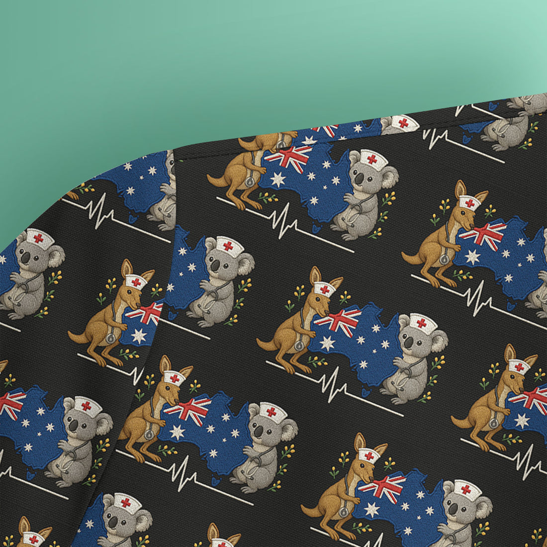 Australian Nurse Scrub Top, Cute Koala Kangaroo Heartbeat Pattern Shirt,  Breathable Fabrics Nursing Uniform
