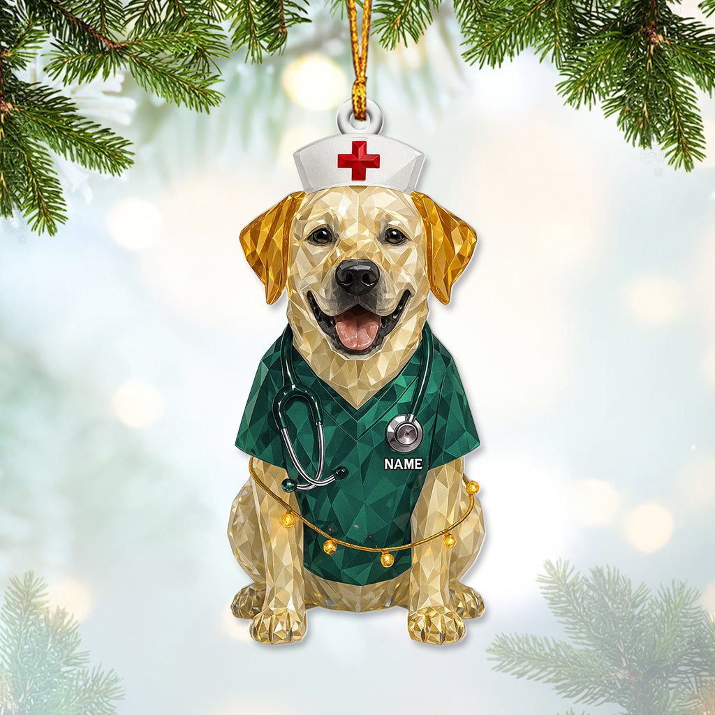 Nurse Dog Christmas Ornament, Low Poly Crystal Labrador Decor, Cute Nurse Pup Xmas Tree Hanging Gift