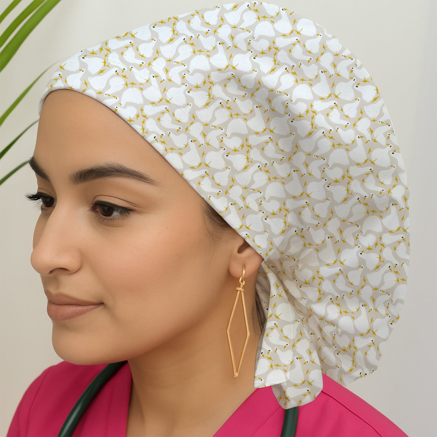 Cute White Goose Yellow Star Pattern Scrub Cap, Surgical Caps for Doctors