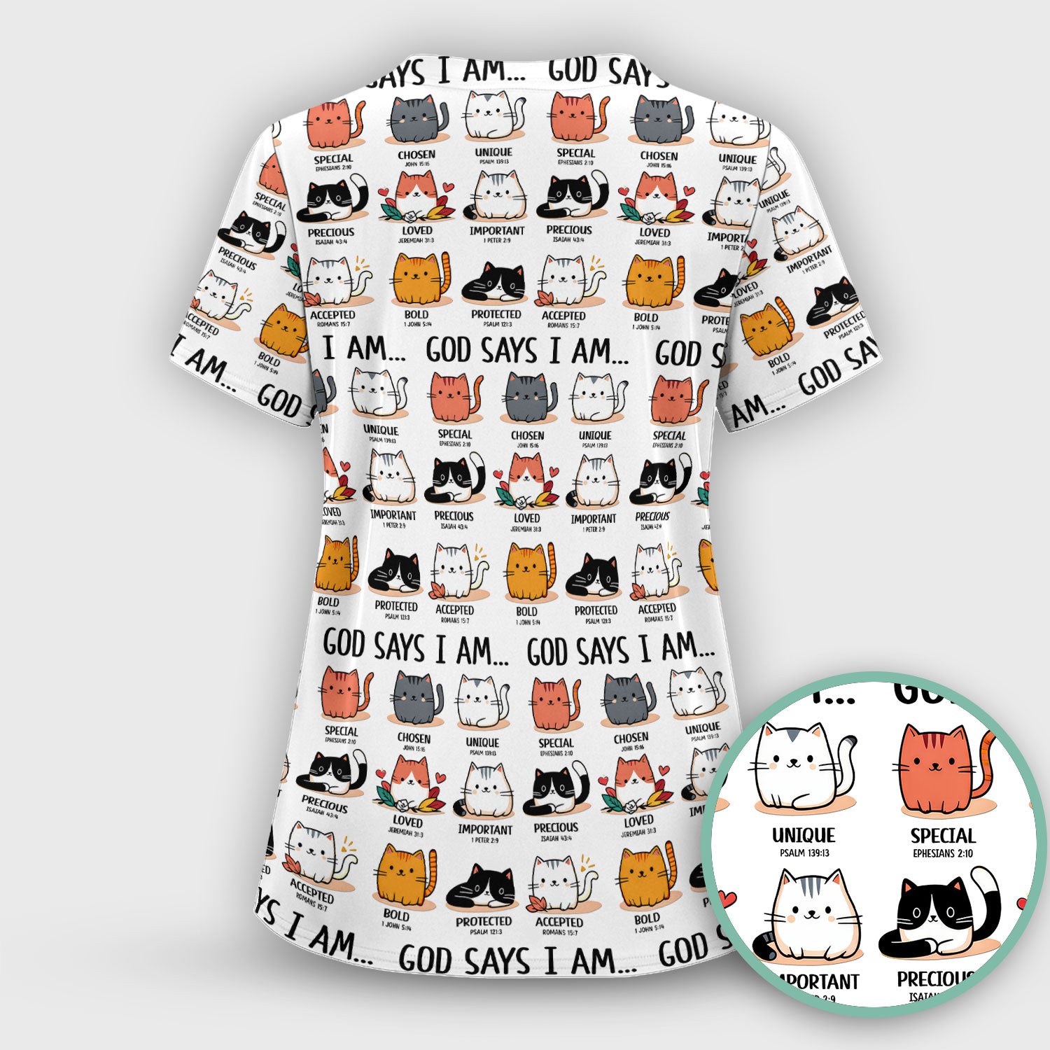 Cute Christian Cat God Says I Am Scrub Top, Comfortable Scrubs for Nurses