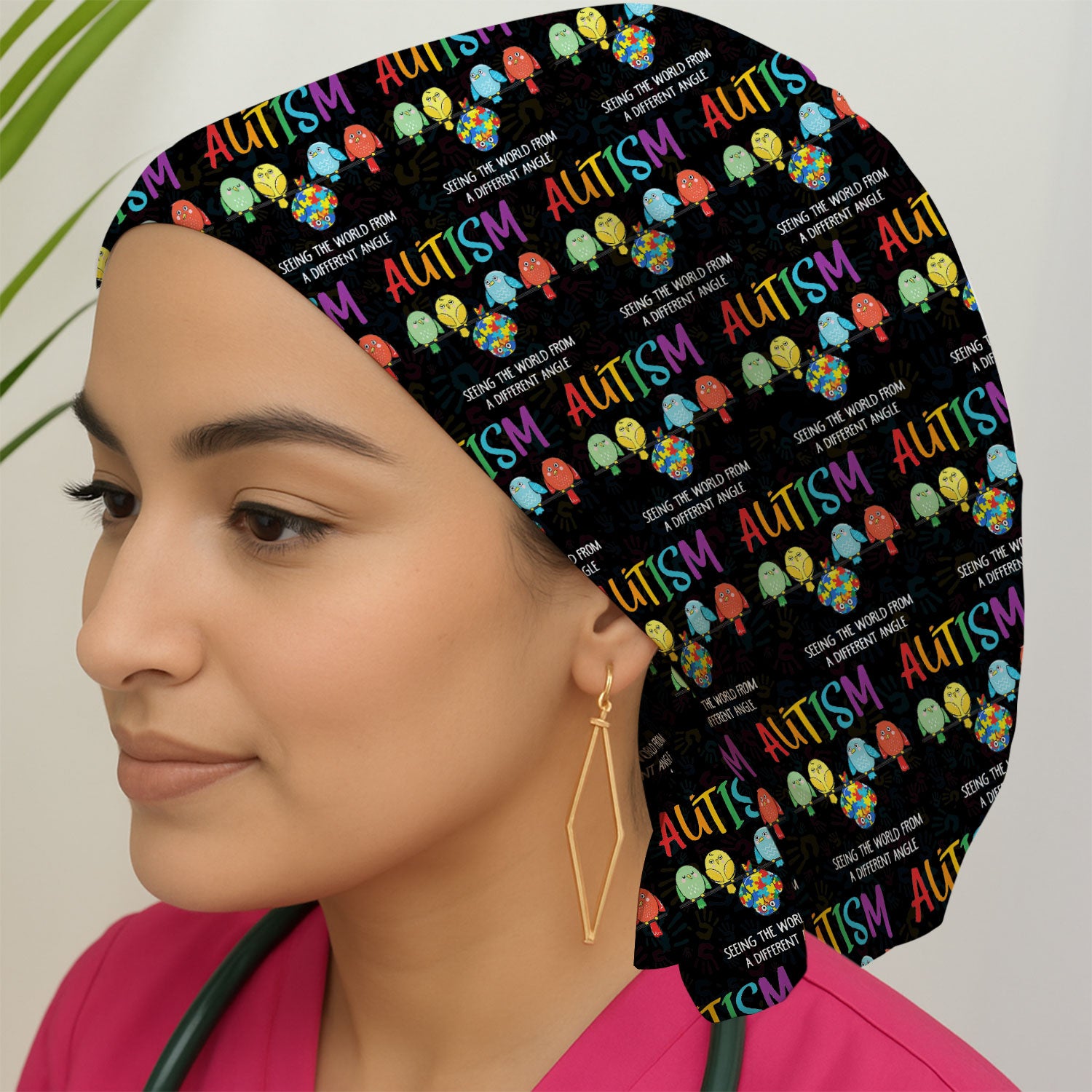 Autism Seeing The World From A Different Angle Birds Cap, Bouffant Scrub Caps for Women