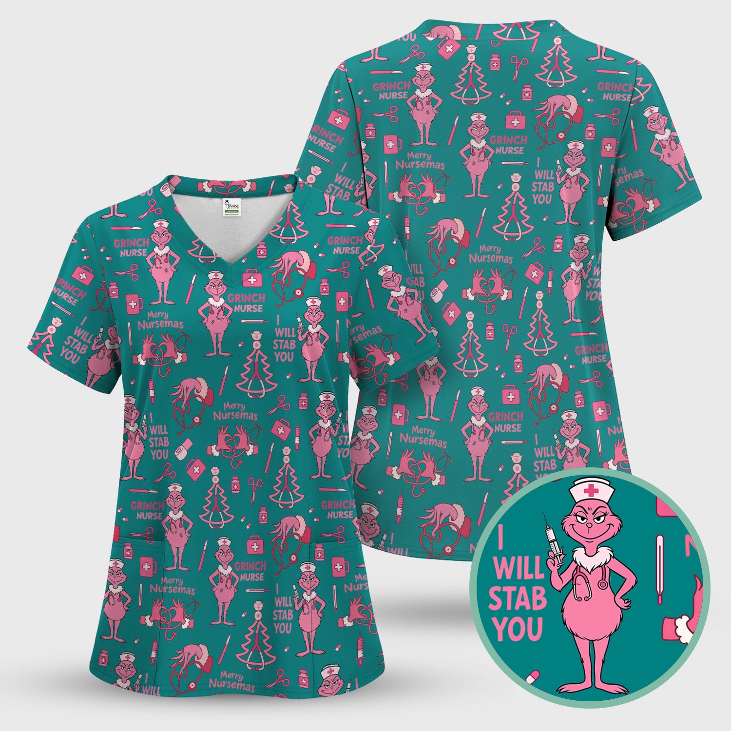 Funny Grinch Nurse Scrub Top - Merry Nursemas Shirt for Women - Multiple Color Options RN LPN CNA Gift