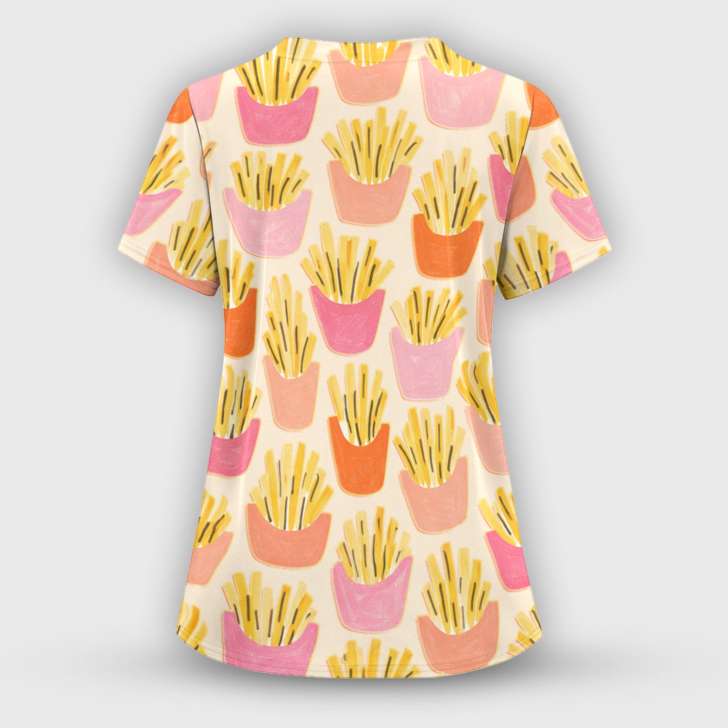 Funny French Fries Snack Food Pattern Scrub Set, Breathable Med Uniform