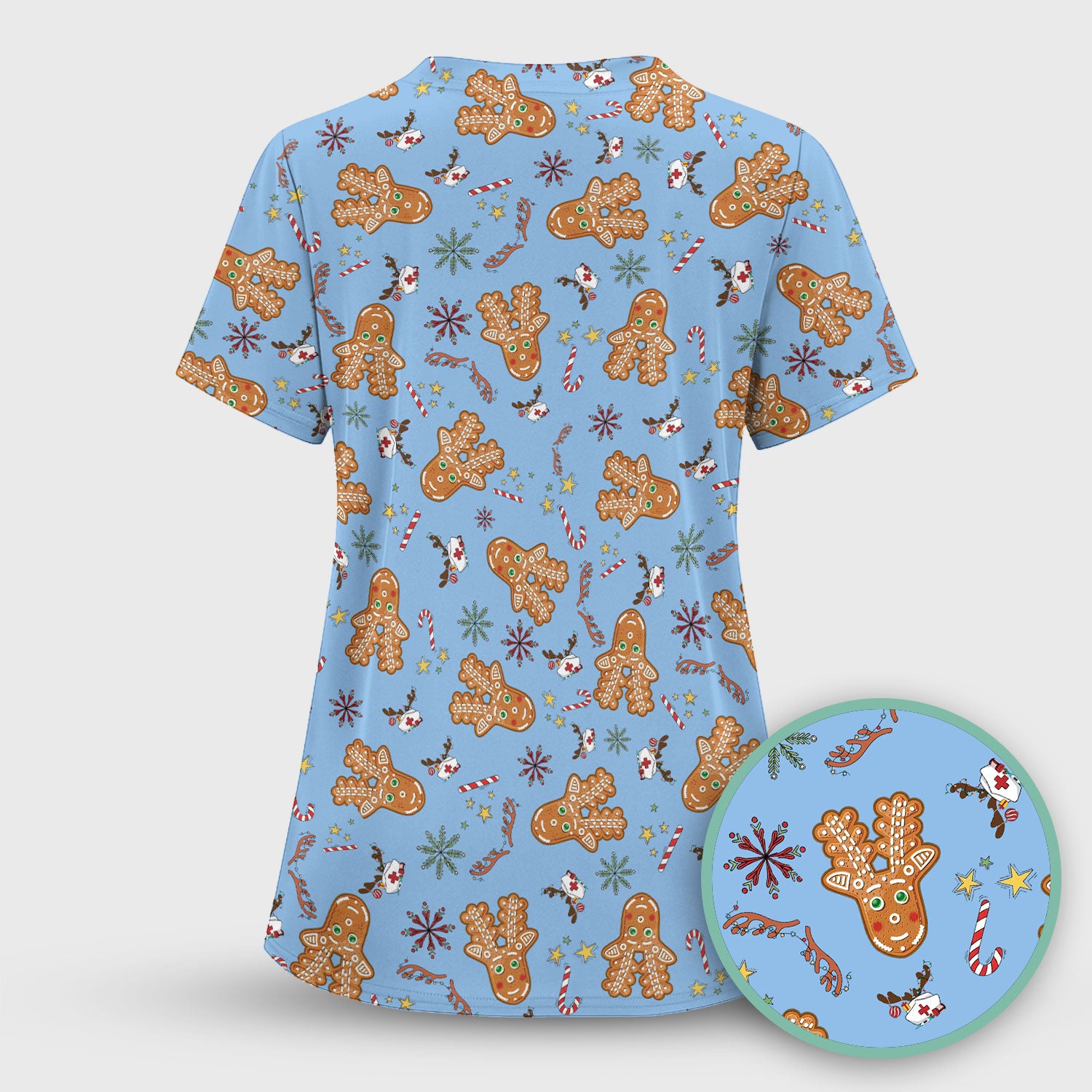 Gingerbread Cookies Reindeer Scrub Top - Funny Christmas Gingerbread Nursing Uniform - Comfortable Scrubs for Nurses