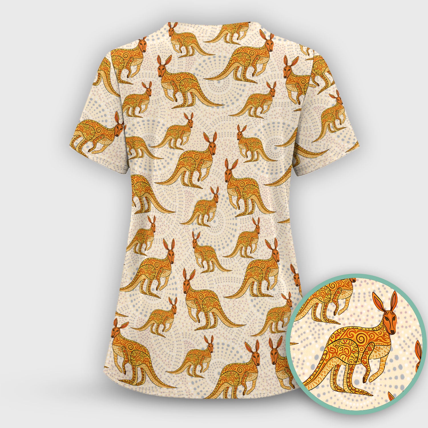 Australian Kangaroo Dot Art Inspired Medical Scrub Top - Women Uniform