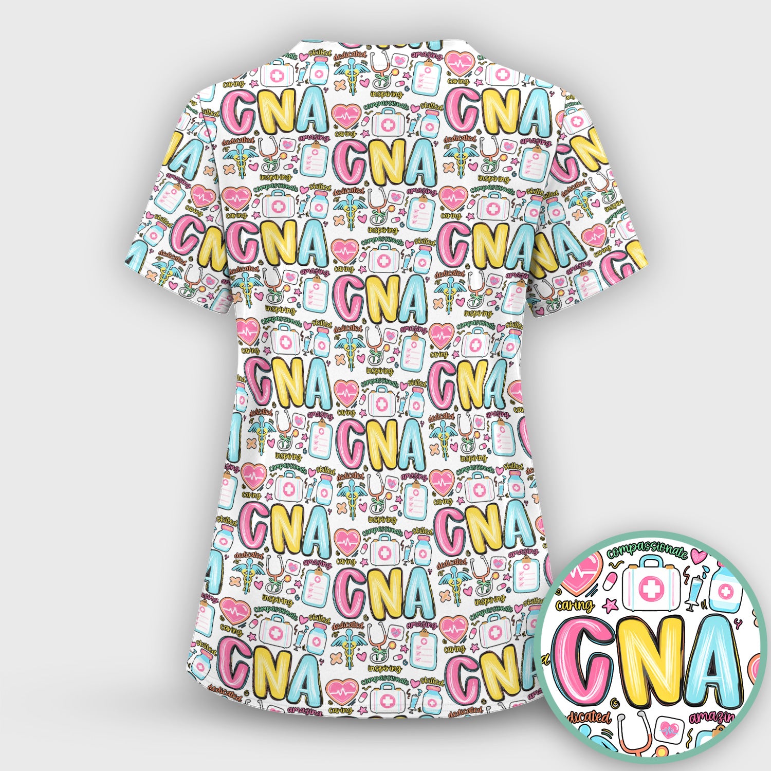 CNA Nurse Appreciation Pattern Scrub Set, Breathable Med Uniform