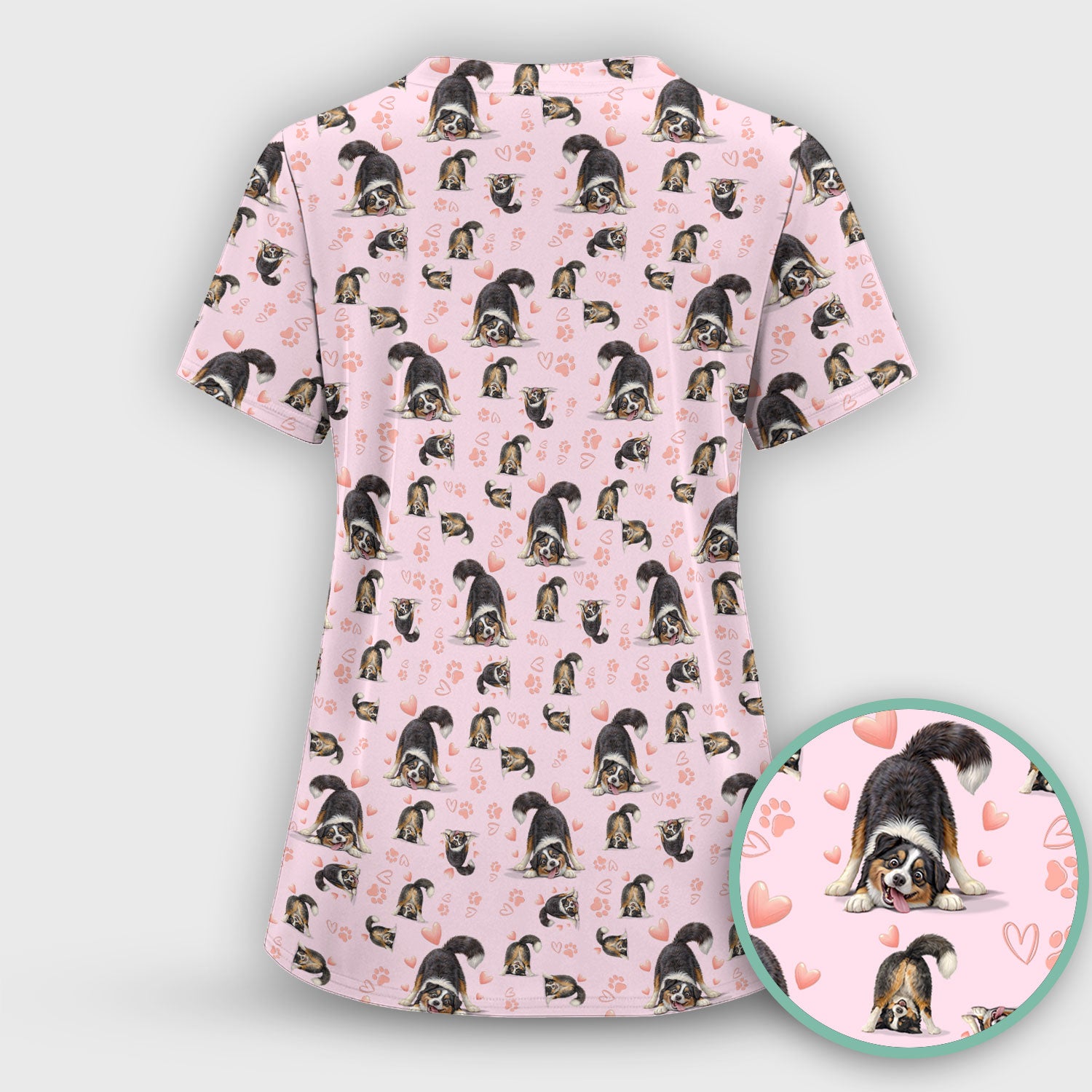Playful Dog Heart Medical Print Scrub Set, Breathable Med Uniform
