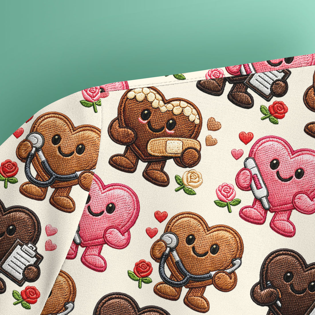 Valentine Heart Nurse Scrub Top, Cute Medical Love Pattern Shirt, Breathable Fabrics Nursing Uniform