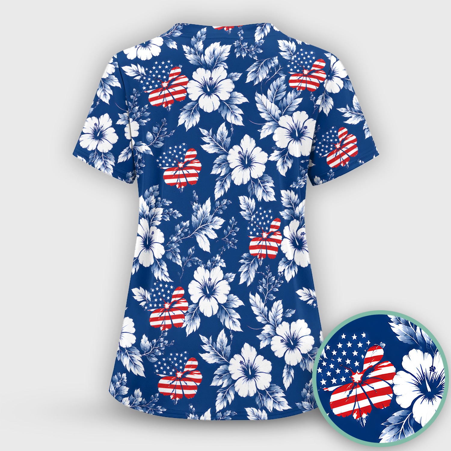 Patriotic Butterfly Floral Nurse for RN & CNA, American Flag Healthcare Workers Uniform Scrub Top, Comfortable Scrubs for Nurses
