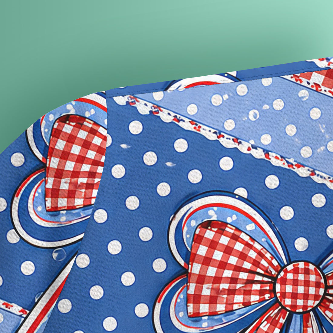 Patriotic Gingham Bow Floral Pattern Scrub Top, Comfortable Scrubs for Nurses