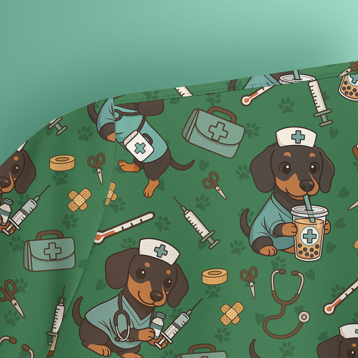 Funny Dachshund Nurse Scrubs - Cute Dog Print Medical Shirt - Holiday Nurse Scrub Top Gift for RN CNA Doctor, Women & Men