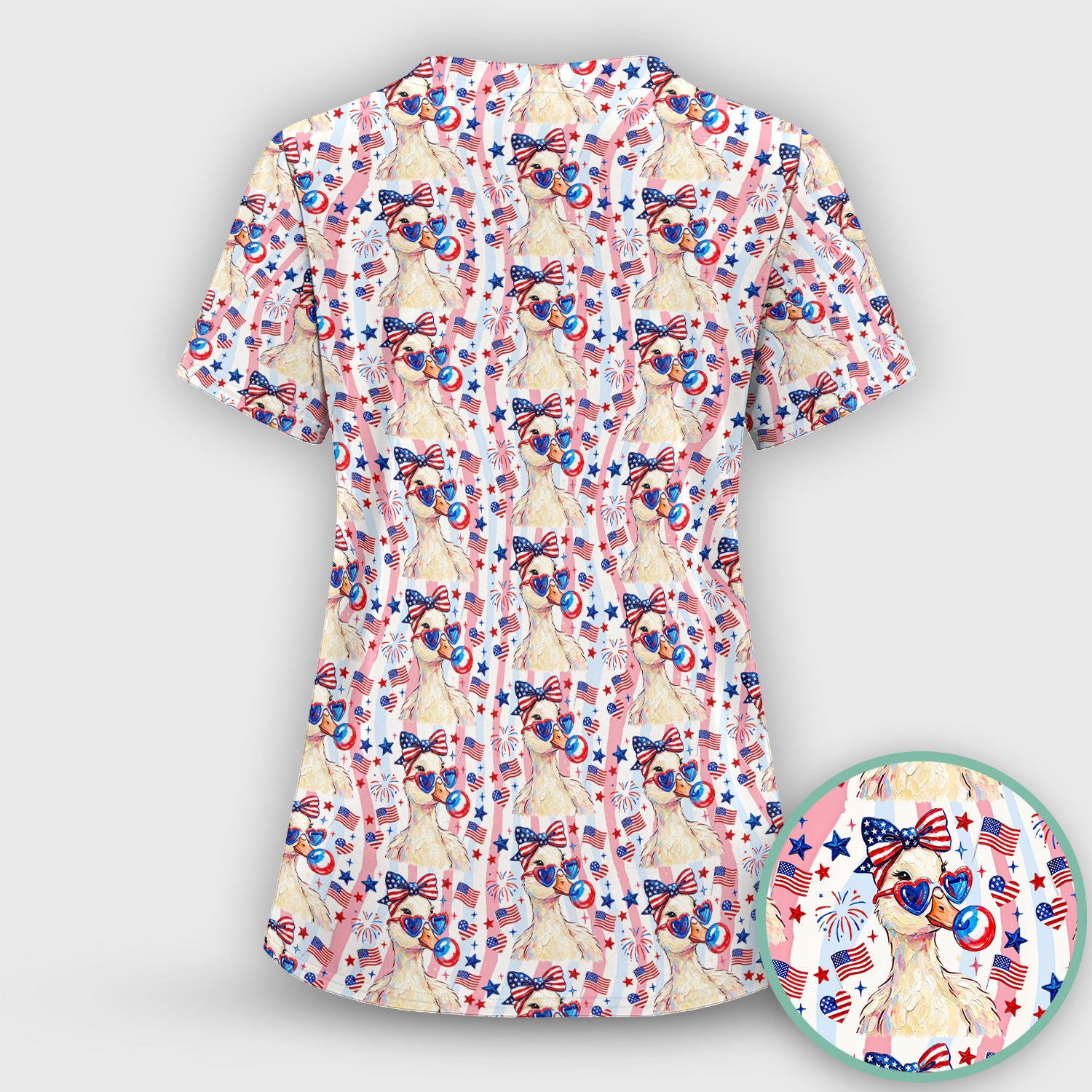 Cute Patriotic Goose Nurse Pattern Scrub Set, Scrub Pants and V Neck Top