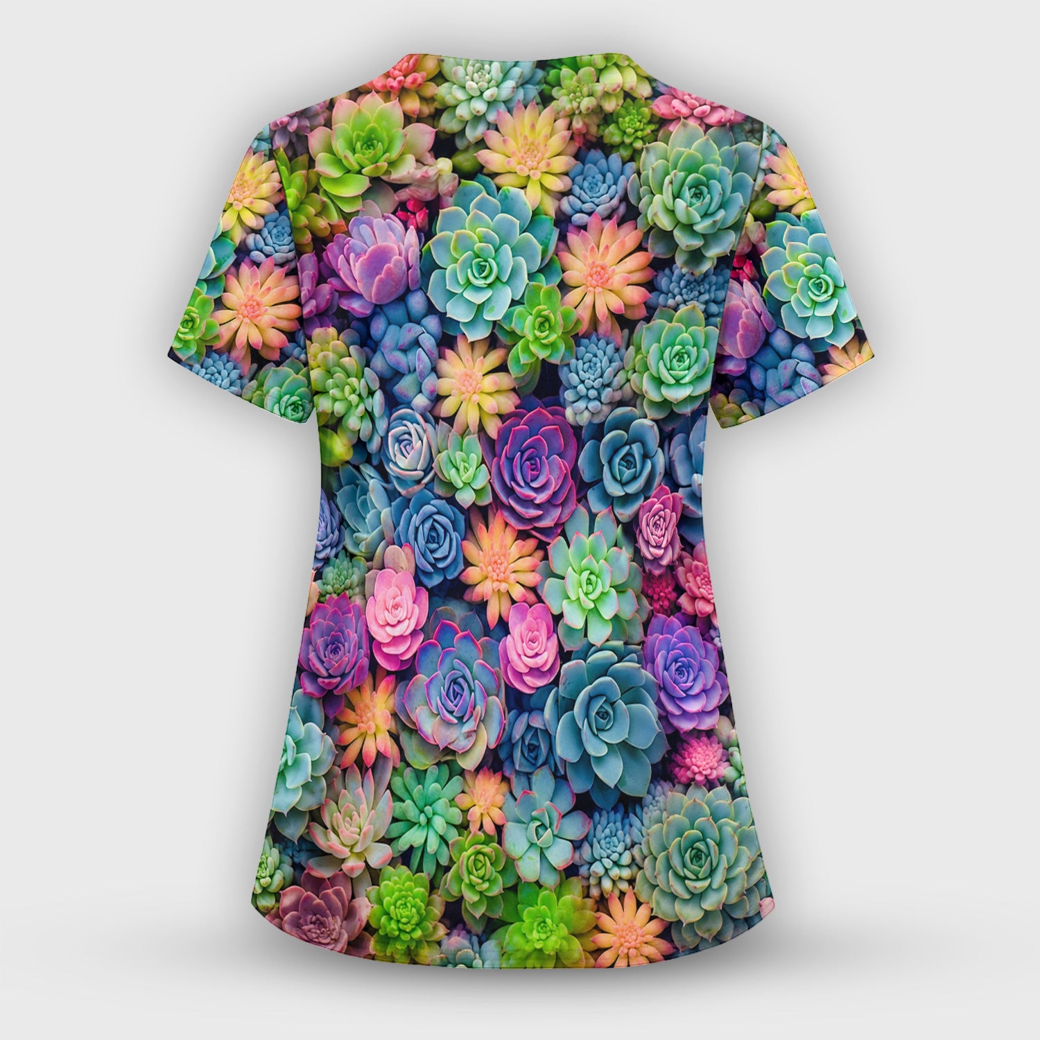 Cute Nurse Scrub Top Boho Succulent Flower Pattern Scrub Top, Comfortable Scrubs for Nurses