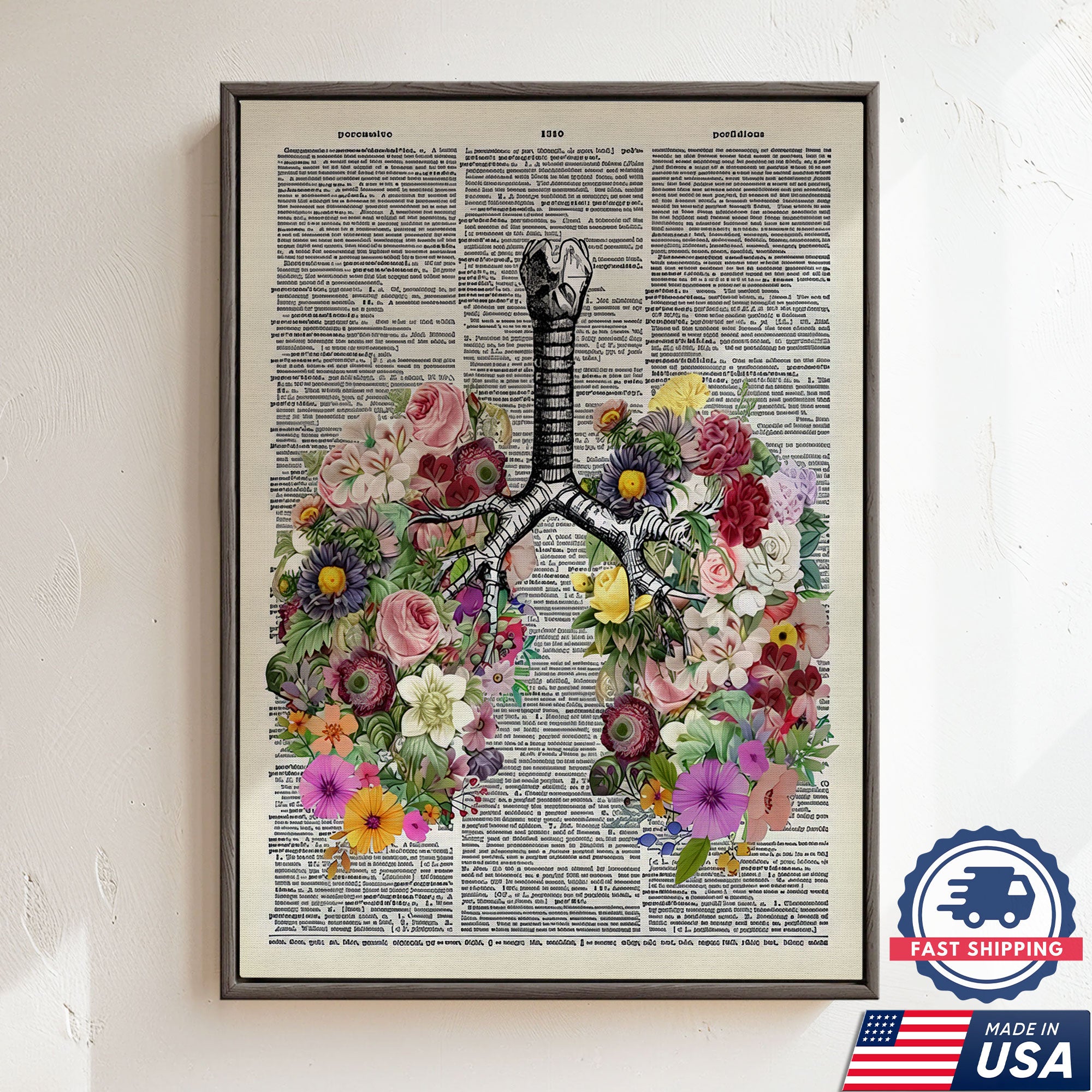 Floral Human Anatomy Nurse Canvas Wall Art, Medical Office Decor