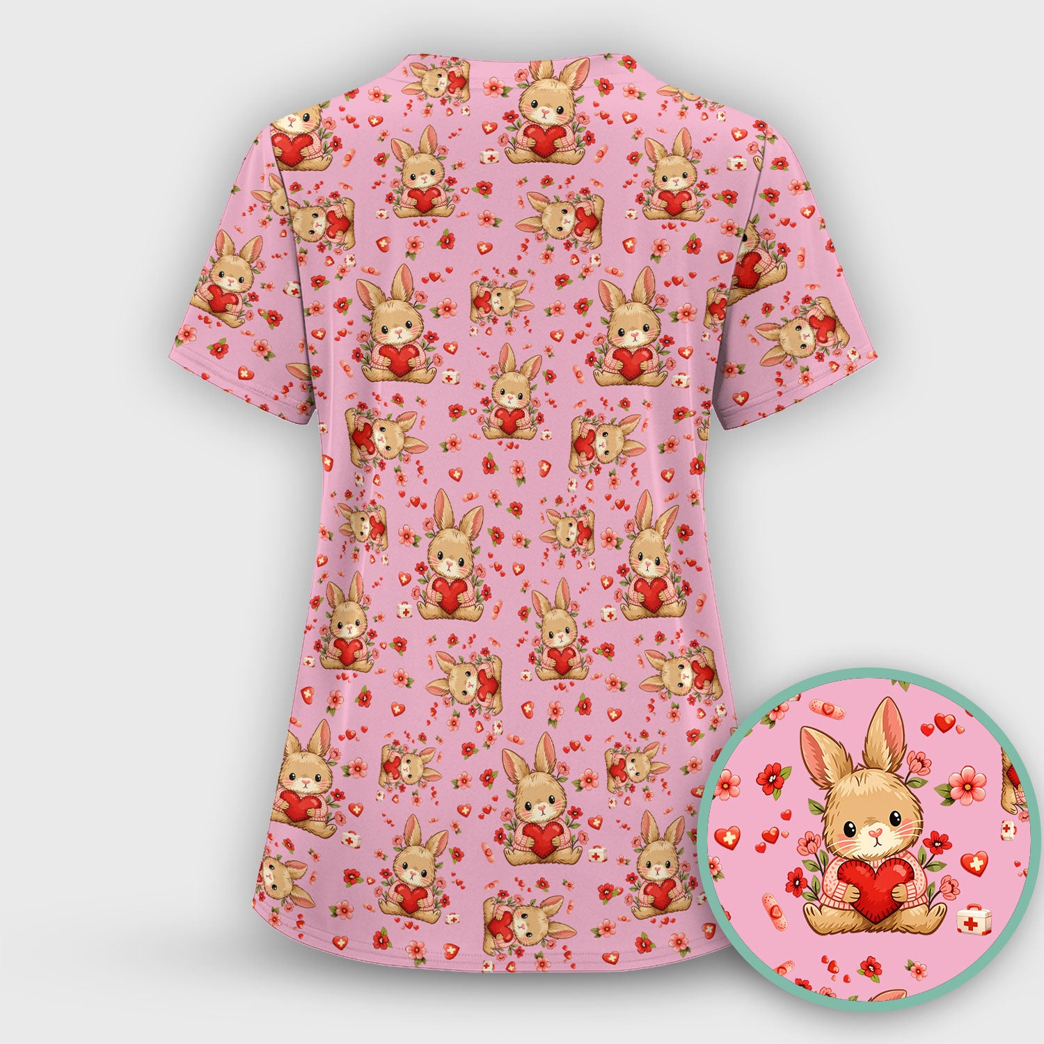 Adorable Bunny Heart Healthcare Design Scrub Top, Comfortable Scrubs for Nurses, Easter