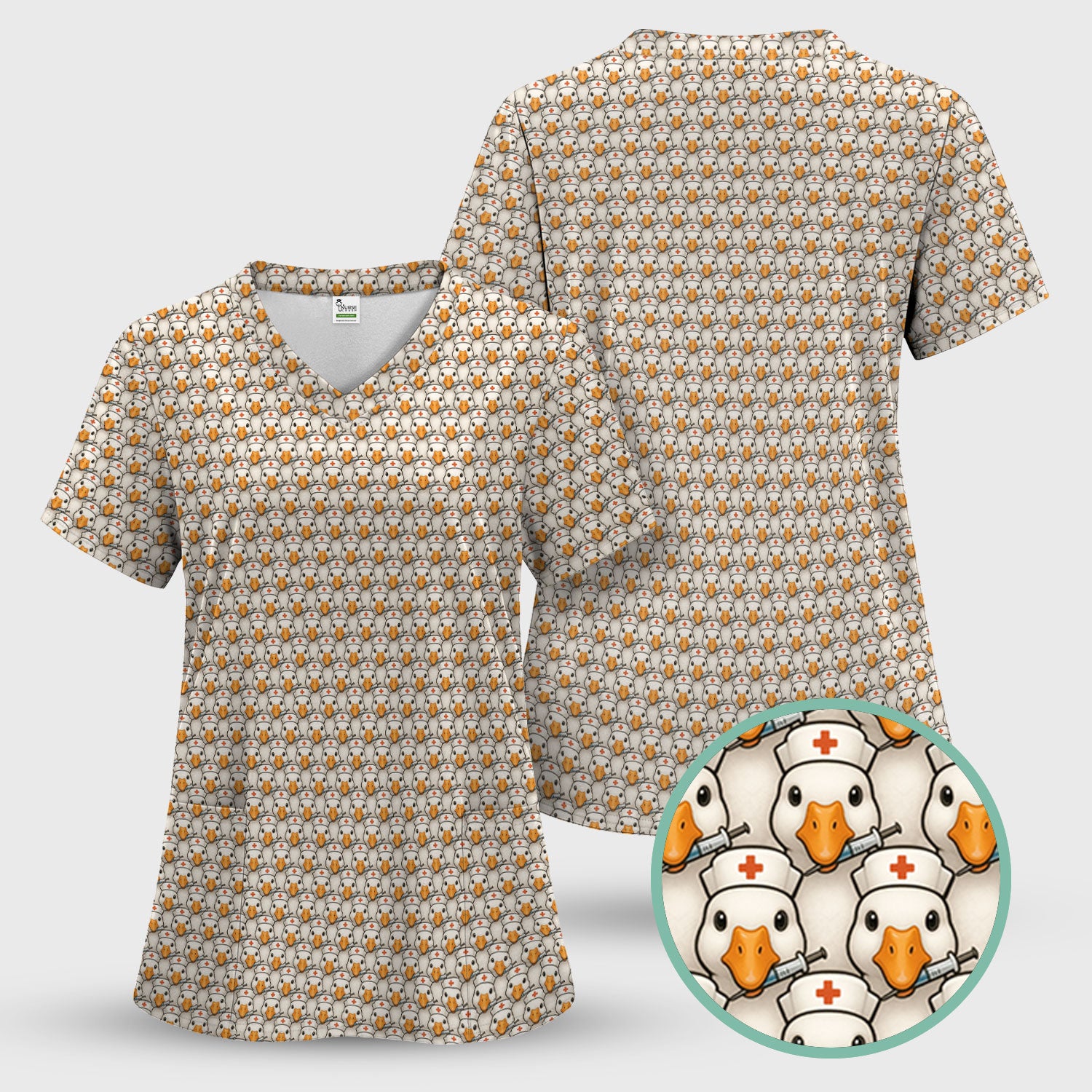 Funny Nurse Shirt With Duck Pattern - Cartoon Animal Nursing Design  - Gift for Healthcare Workers RN LPN