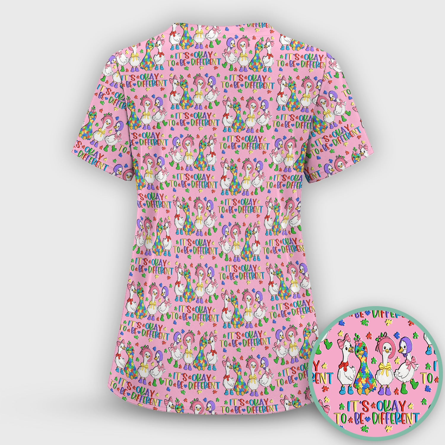 It’s Okay To Be Different Duck Pattern Scrub Top, Comfortable Scrubs For Nurses