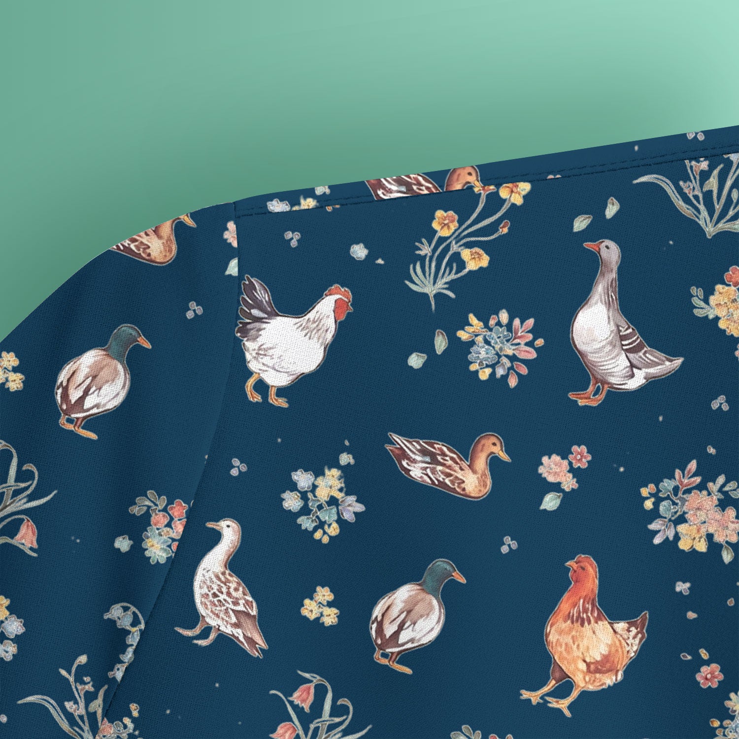 Farm Chicken Duck Floral Pattern Scrubs Top, Comfortable Scrubs for Nurses