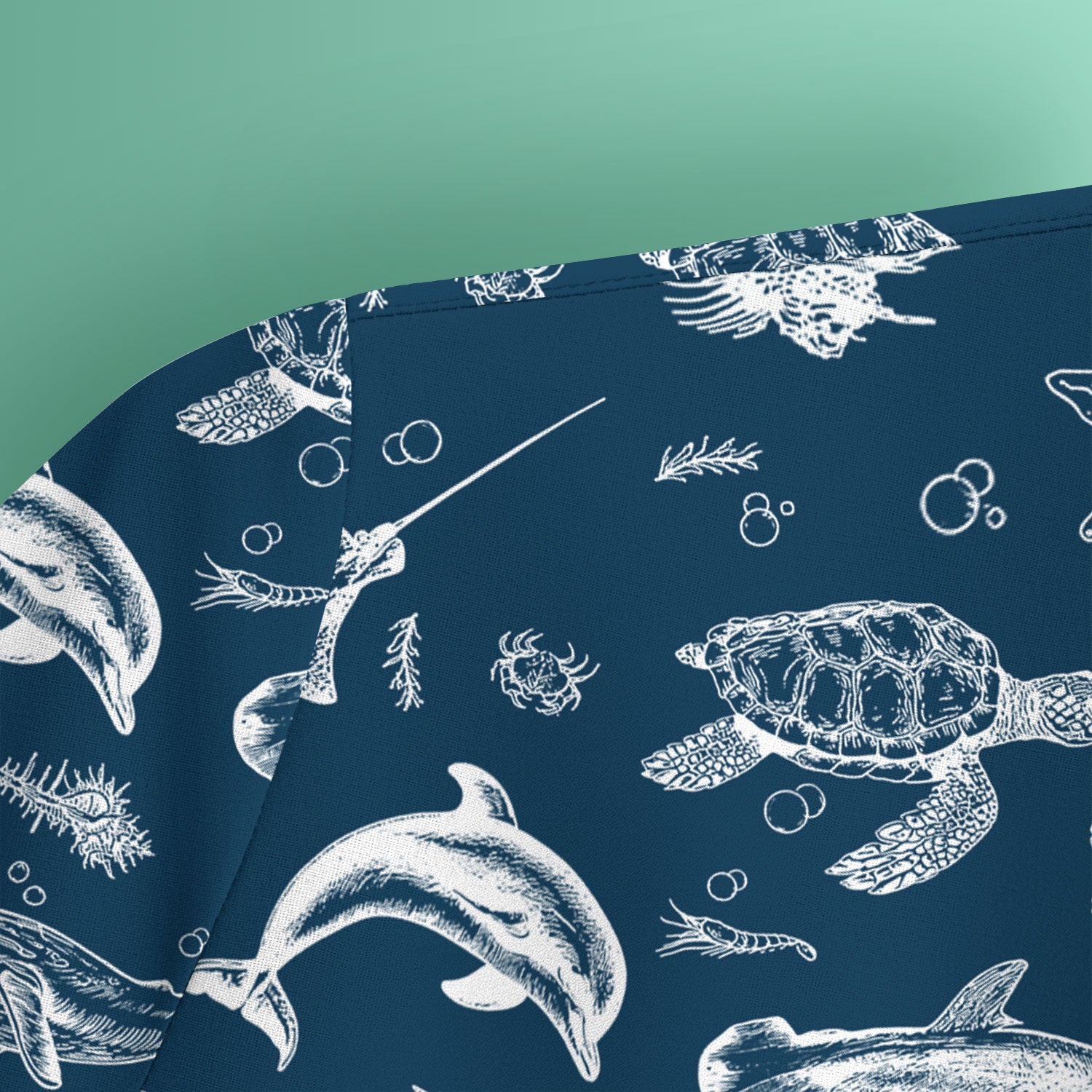 Marine Sea Life Pattern Scrub Top, Breathable Fabrics Nursing Uniform