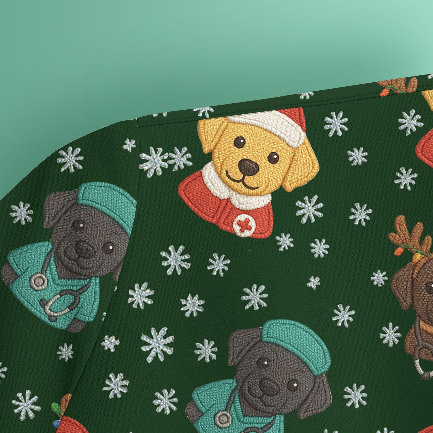 Christmas Dog Pattern Scrub Top, Cute Puppy Nurse Scrub Shirt, Holiday Nursing Uniform
