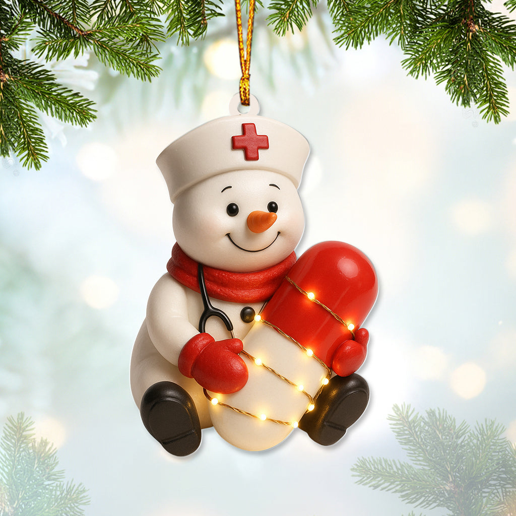 Personalized Nurse Snowman Ornament, Custom Name Christmas Medical Pill Decor, Gift For Nursing