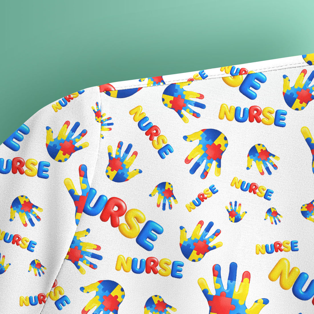 Colorful Autism Handprint Nurse Pattern Scrubs Top, Comfortable Scrubs for Nurses