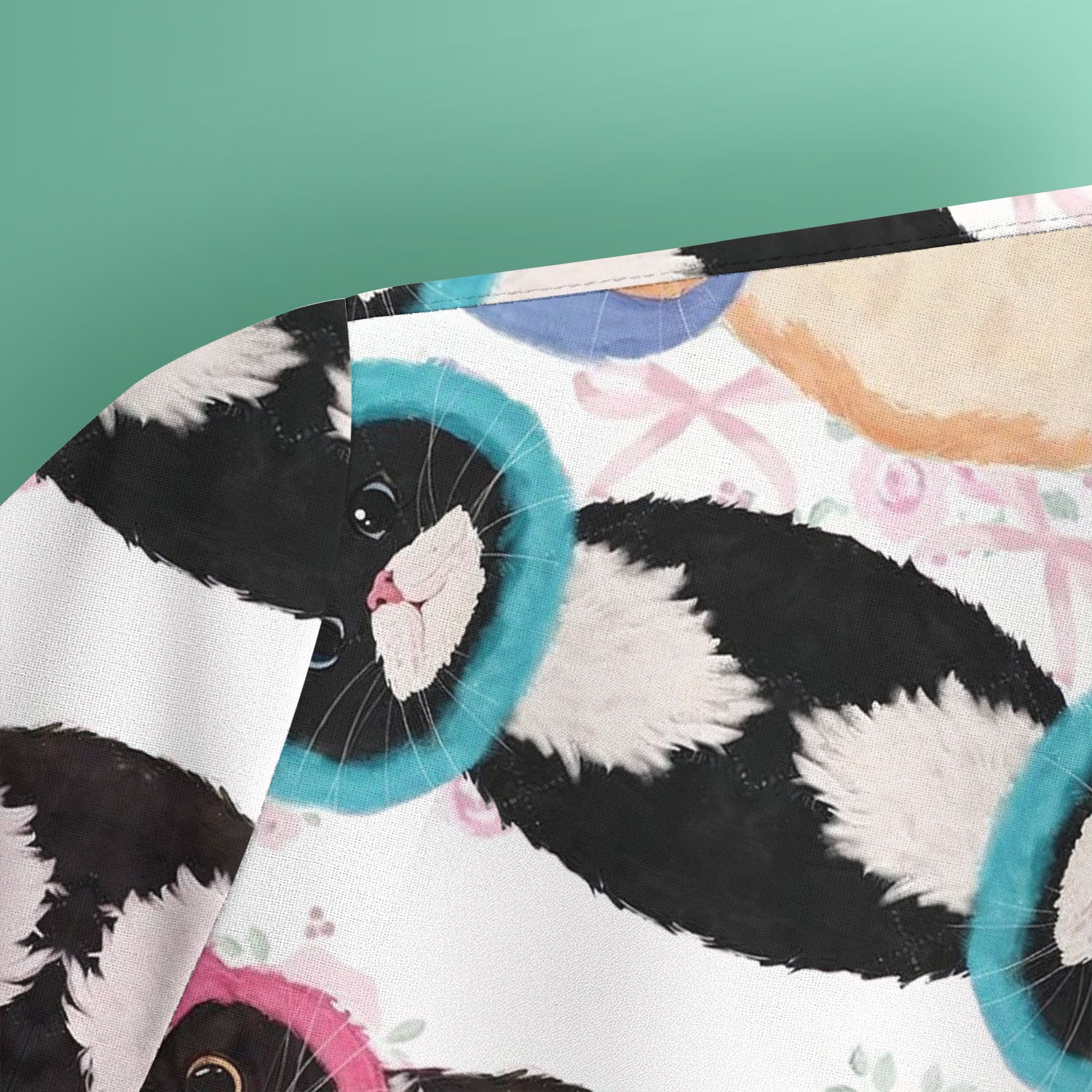 Funny Cartoon Cat Print Scrub Top, Nurse Healthcare Workwear