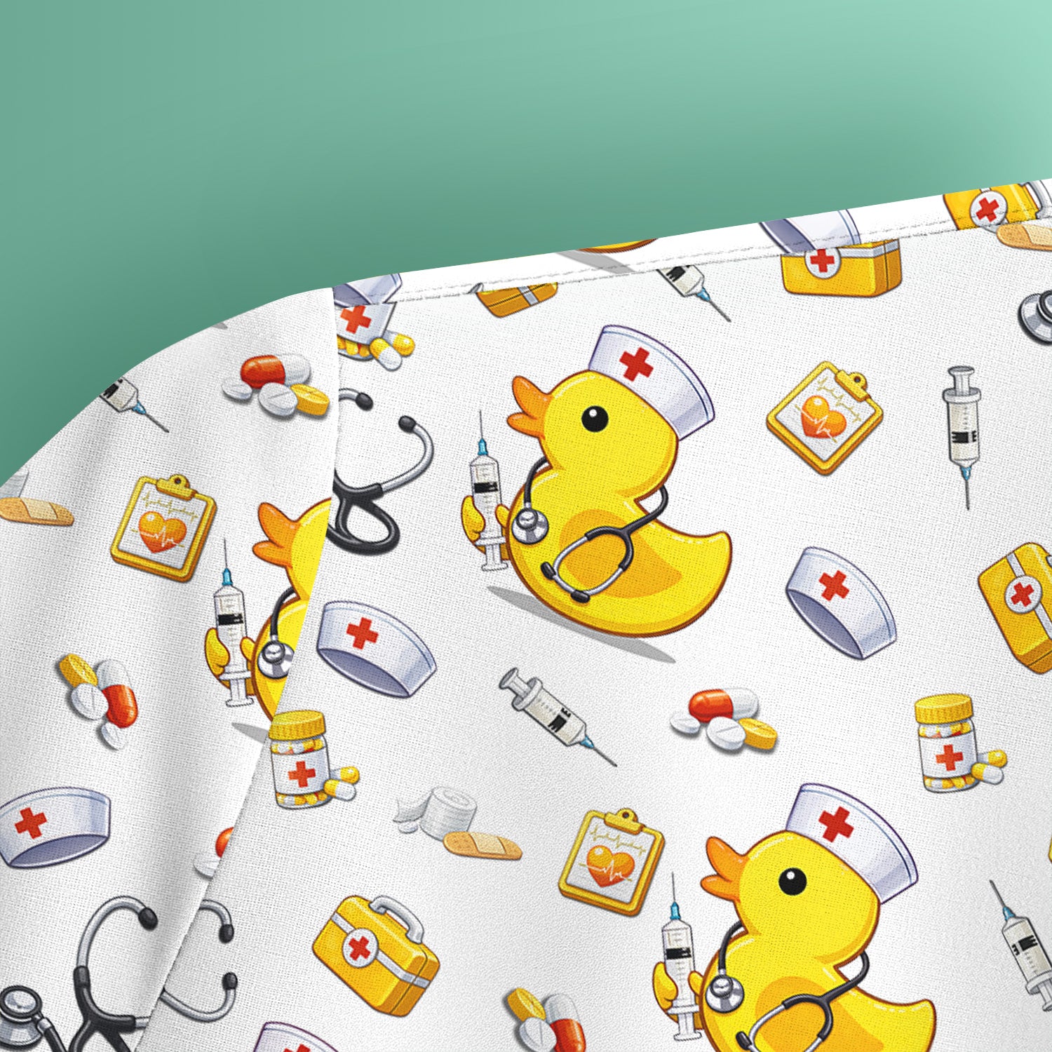 Playful Medical Duck Print Nurse Scrub Top, Comfortable Scrubs for Nurses