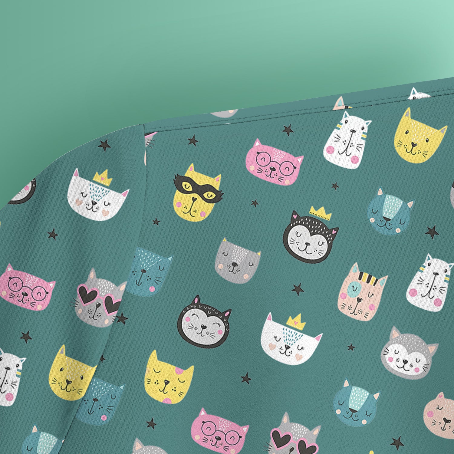 Cute Colorful Cat Pattern Scrub Top, Comfortable Scrubs for Nurses