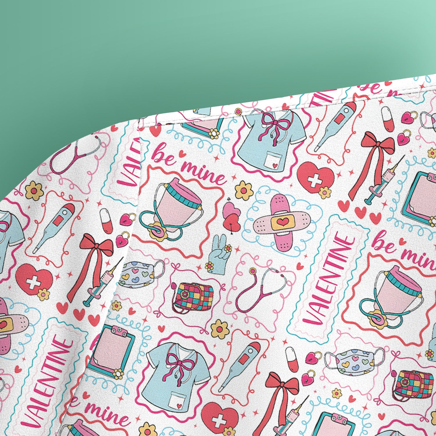 Valentine Medical Hearts Bandages Syringes Scrub Top, Comfortable Scrubs for Nurses