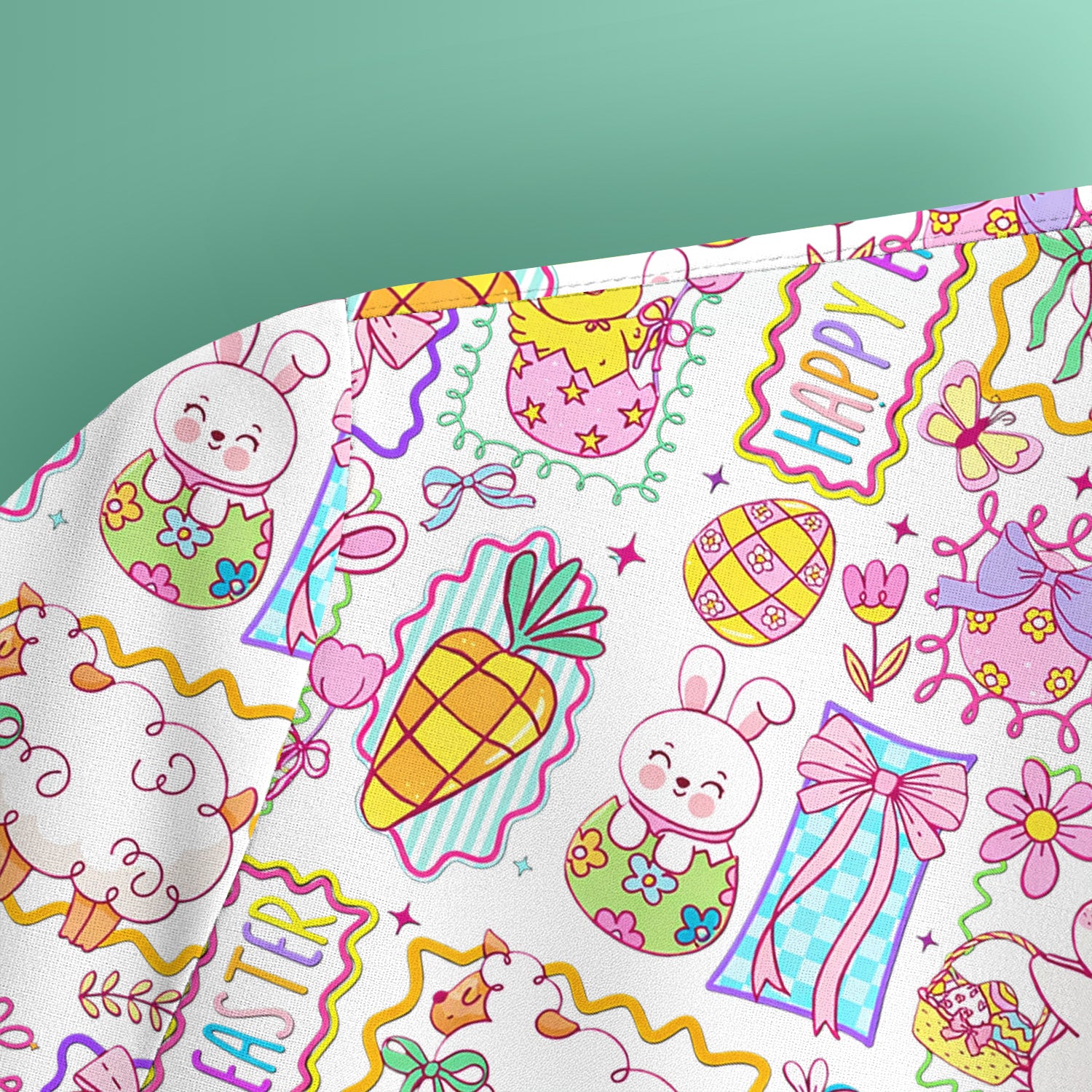 Cute Easter Bunny Egg and Bow Print Scrub Top, Breathable Fabrics Nursing Uniform